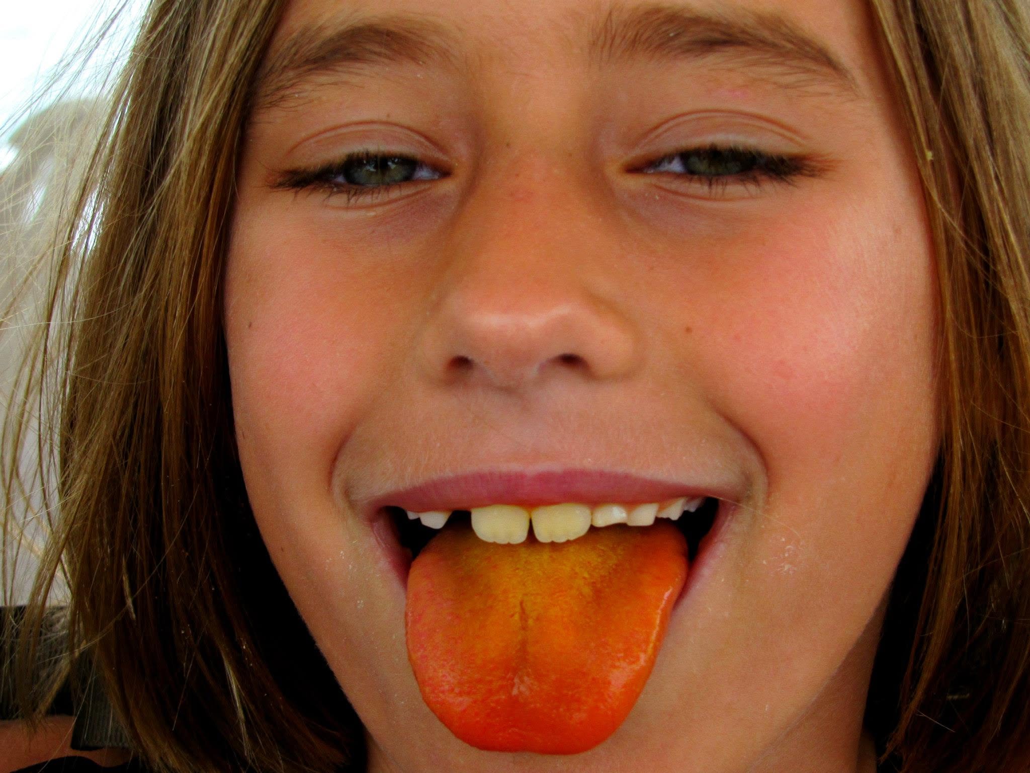 Lisa showing off her slushie tongue