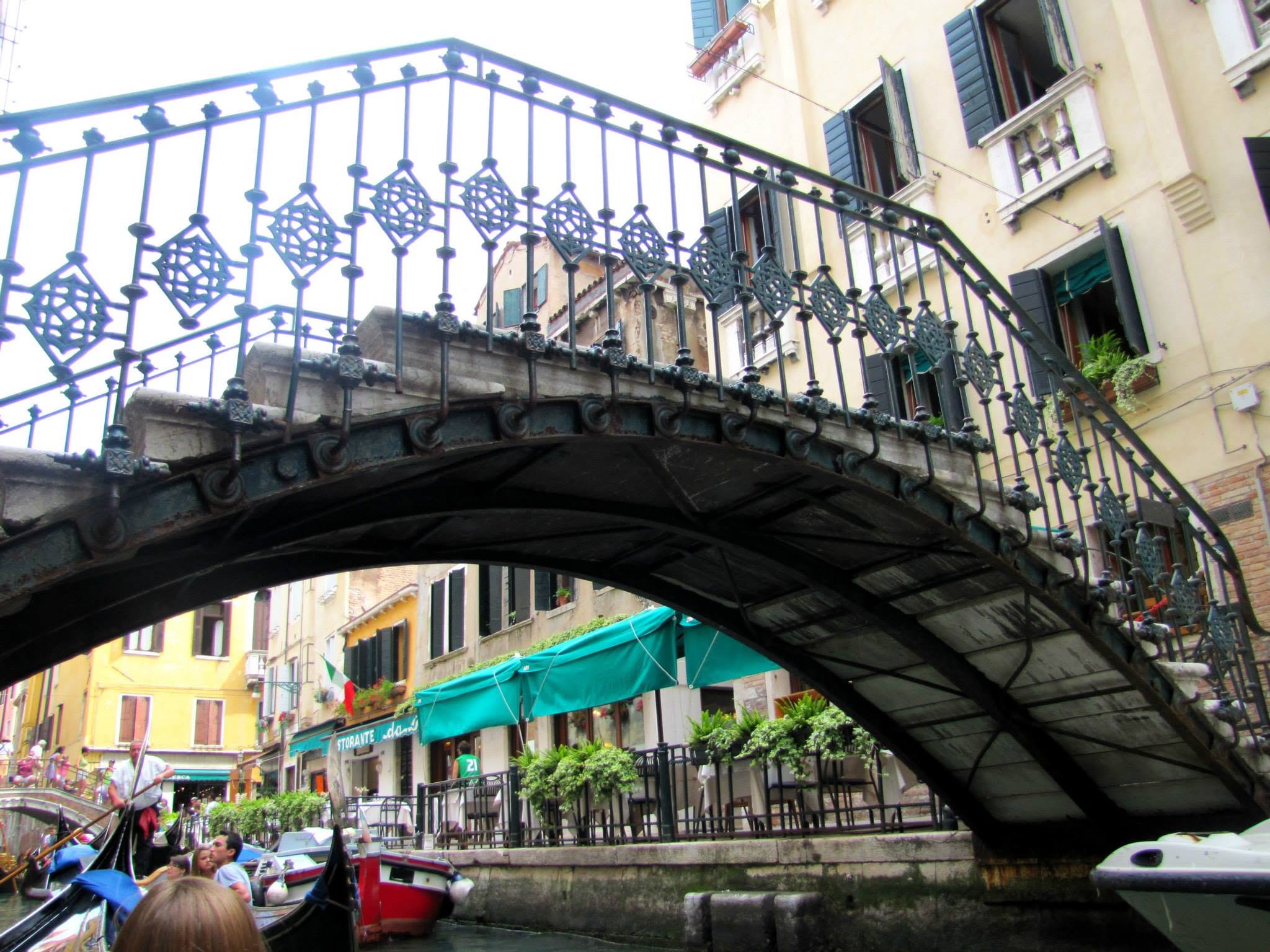 Our gondolier ducking under a low bridge in Venice