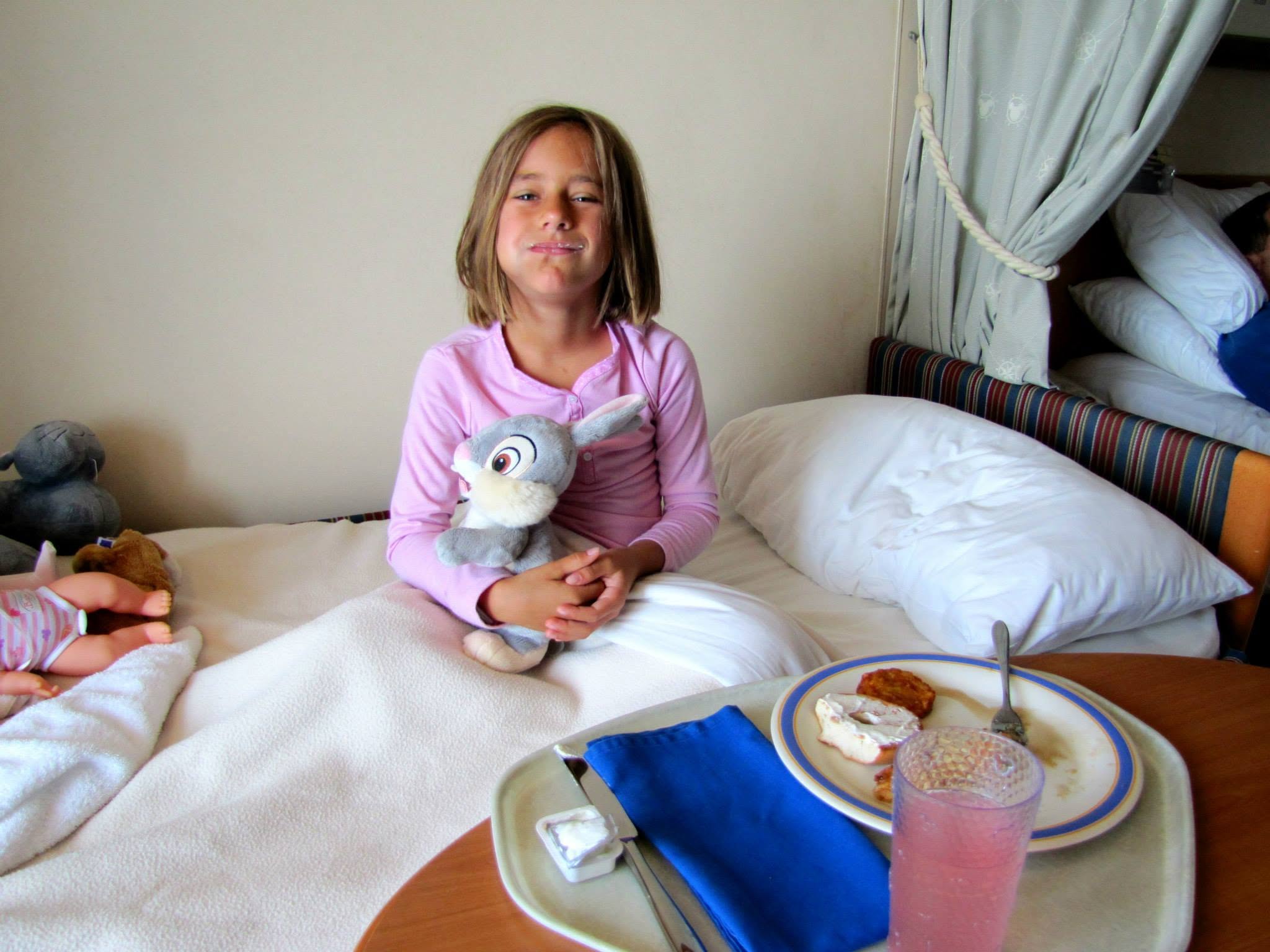Lisa with breakfast in bed before Dubrovnik