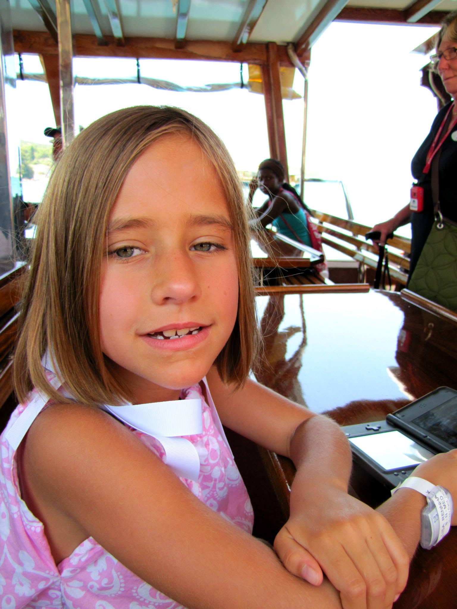 Lisa on the panoramic cruise boat in Dubrovnik