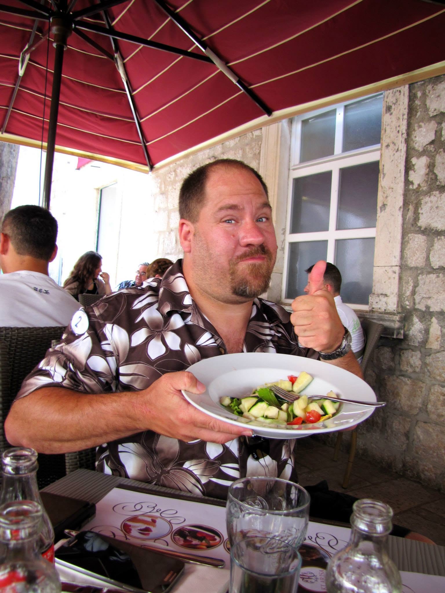 Michael giving his chef salad a thumbs up in Dubrovnik