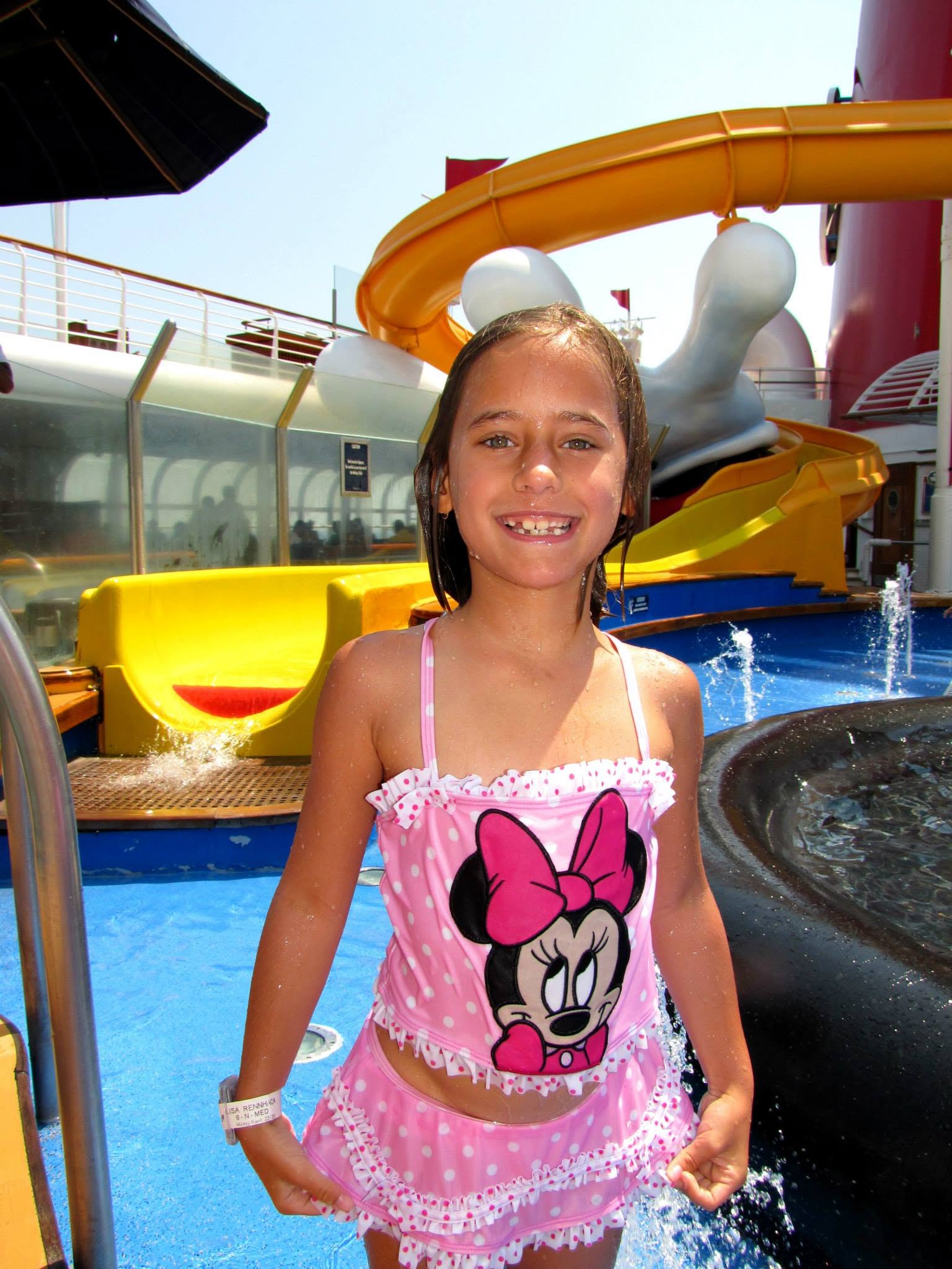 Lisa by the slide at Mickey's Pool