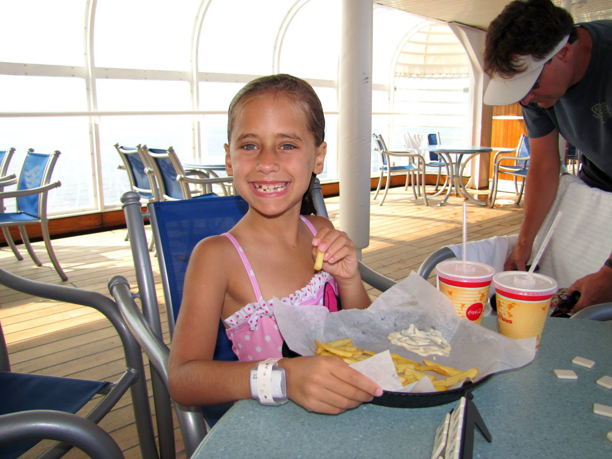 Lisa with fries and mayo on deck