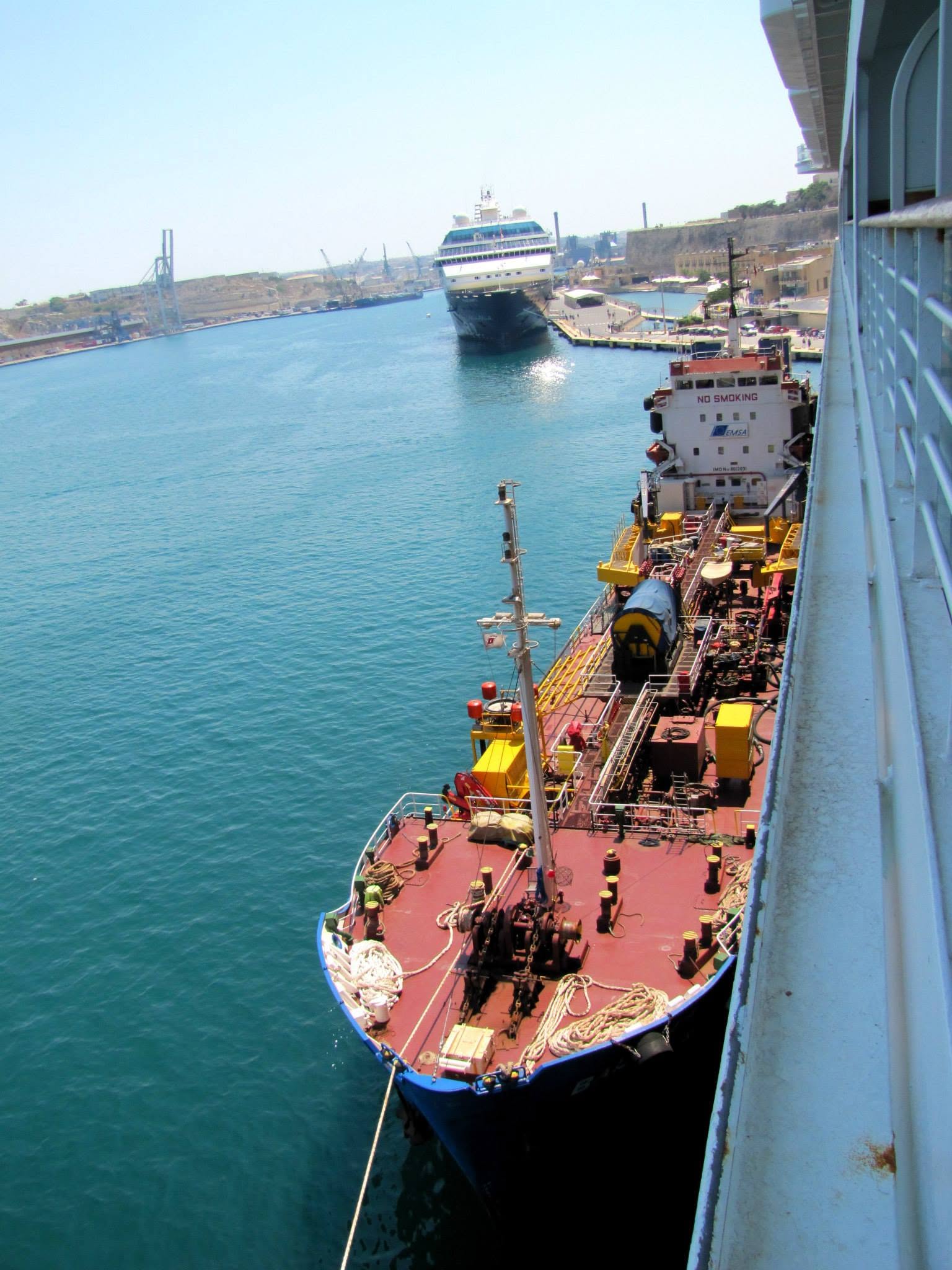 The refueling tanker alongside the Magic in Valletta