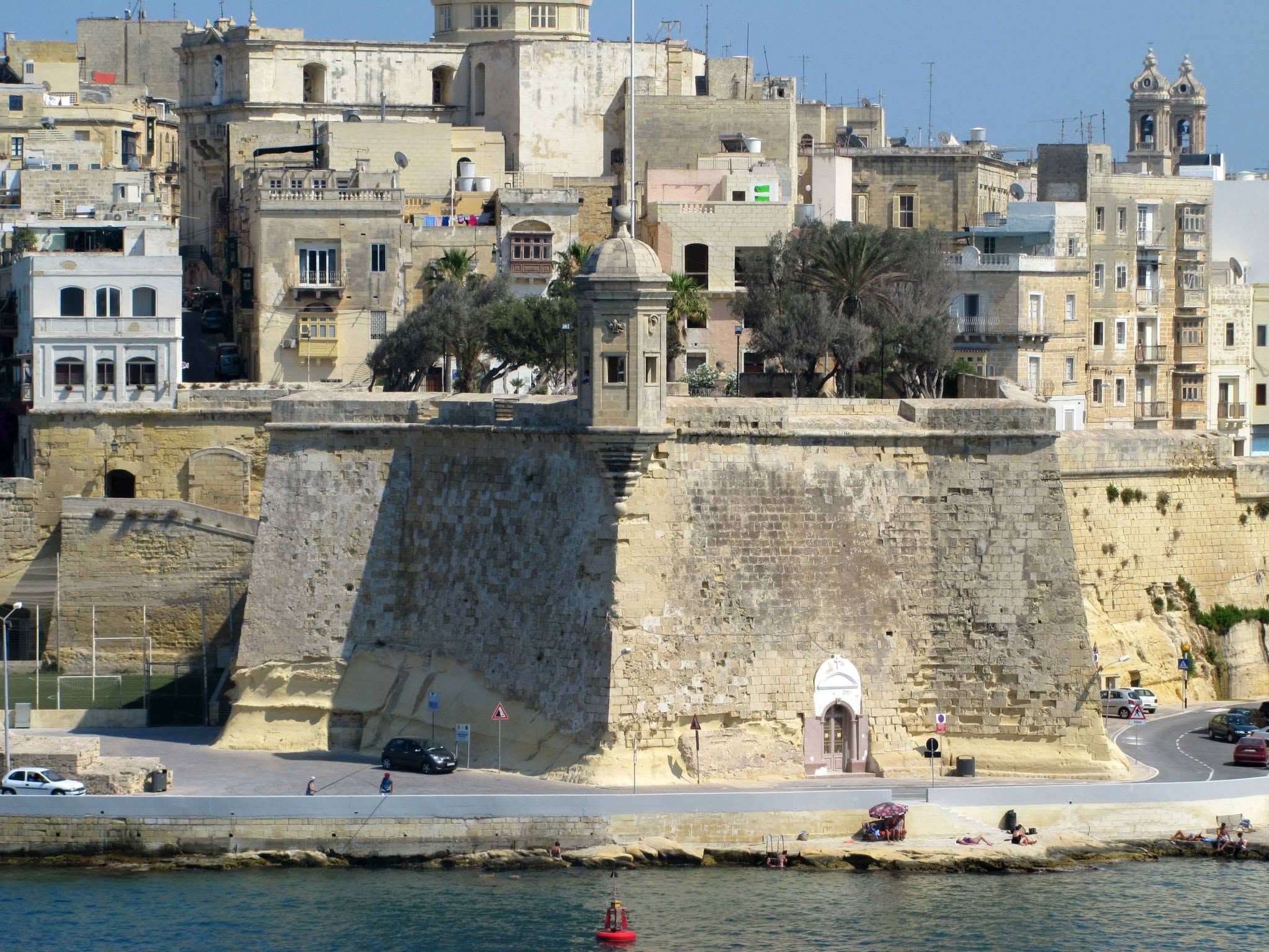 Fortress walls above the harbor from Deck 10 in Valletta