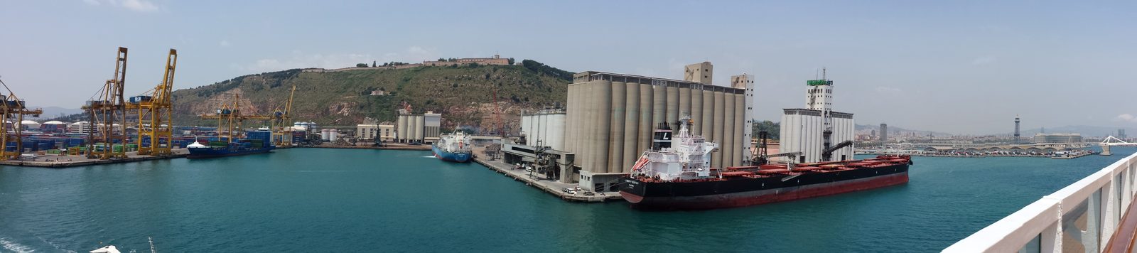 Cargo cranes along Barcelona's harbor