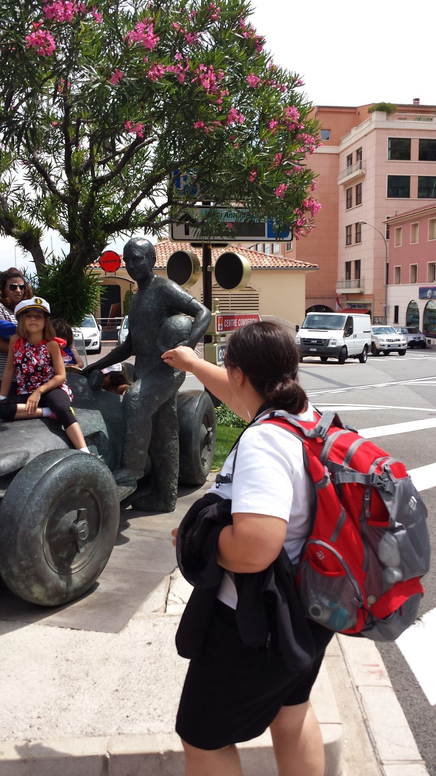 Lisa on the Formula One car statue