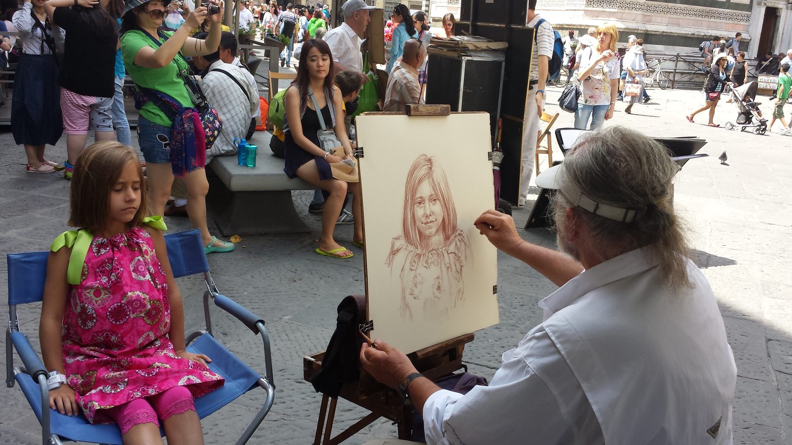 Nicola sketching Lisa's portrait