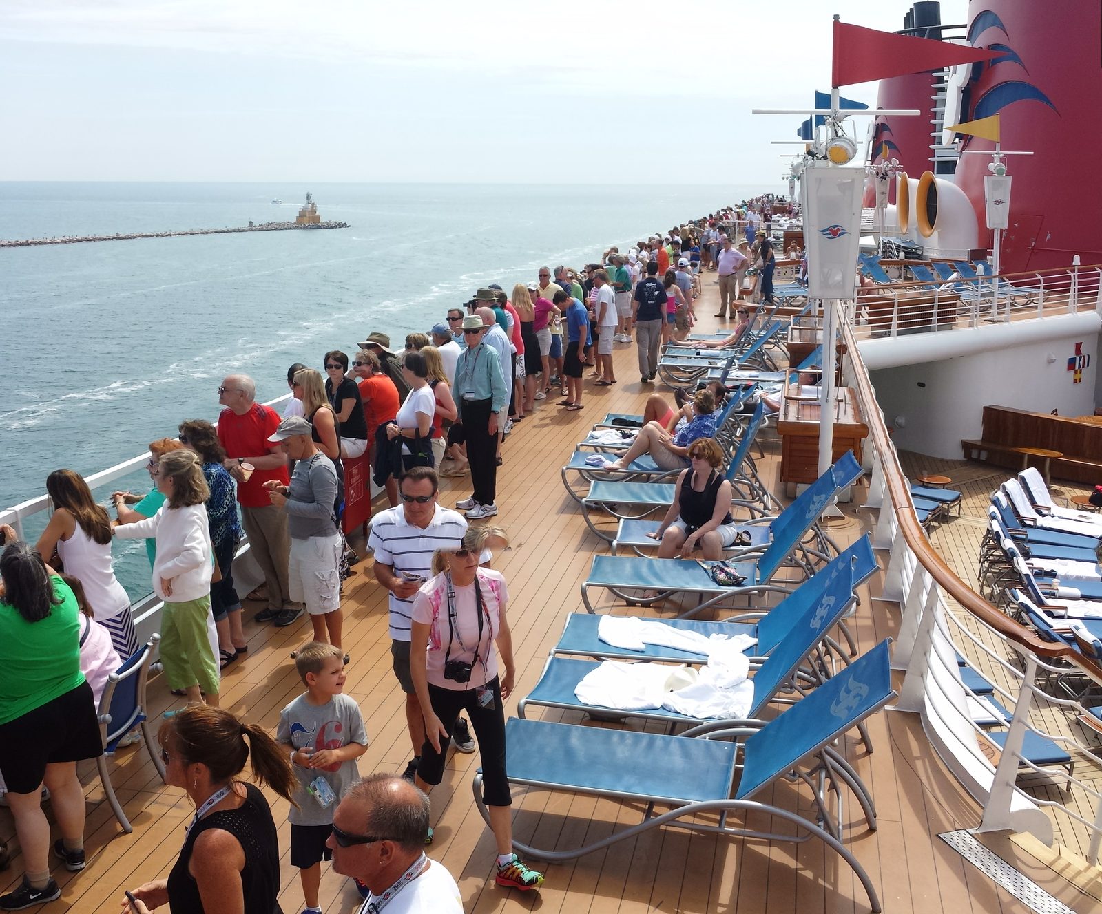 Crowds lined the deck rails