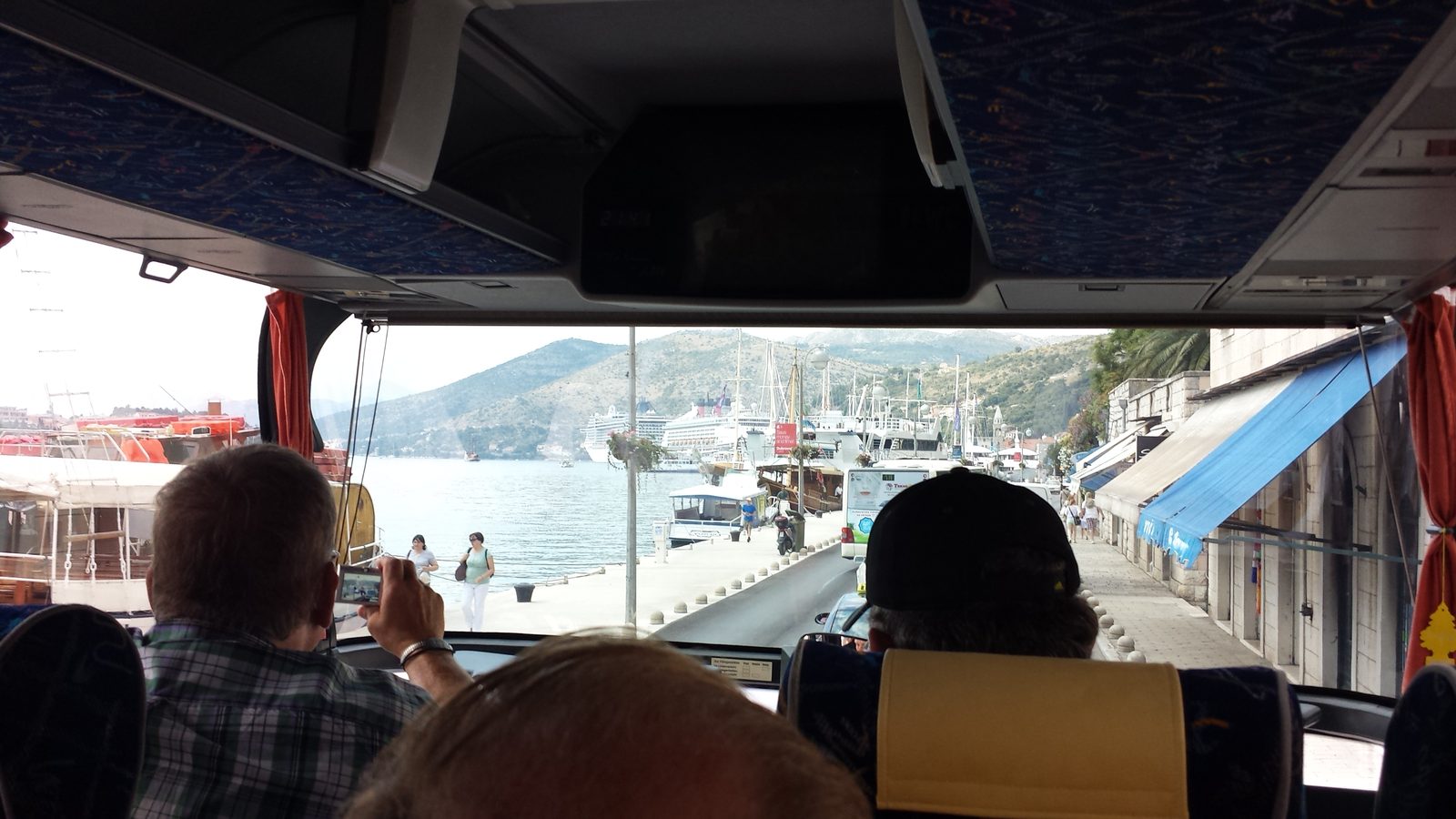 Riding the bus back along the harbor
