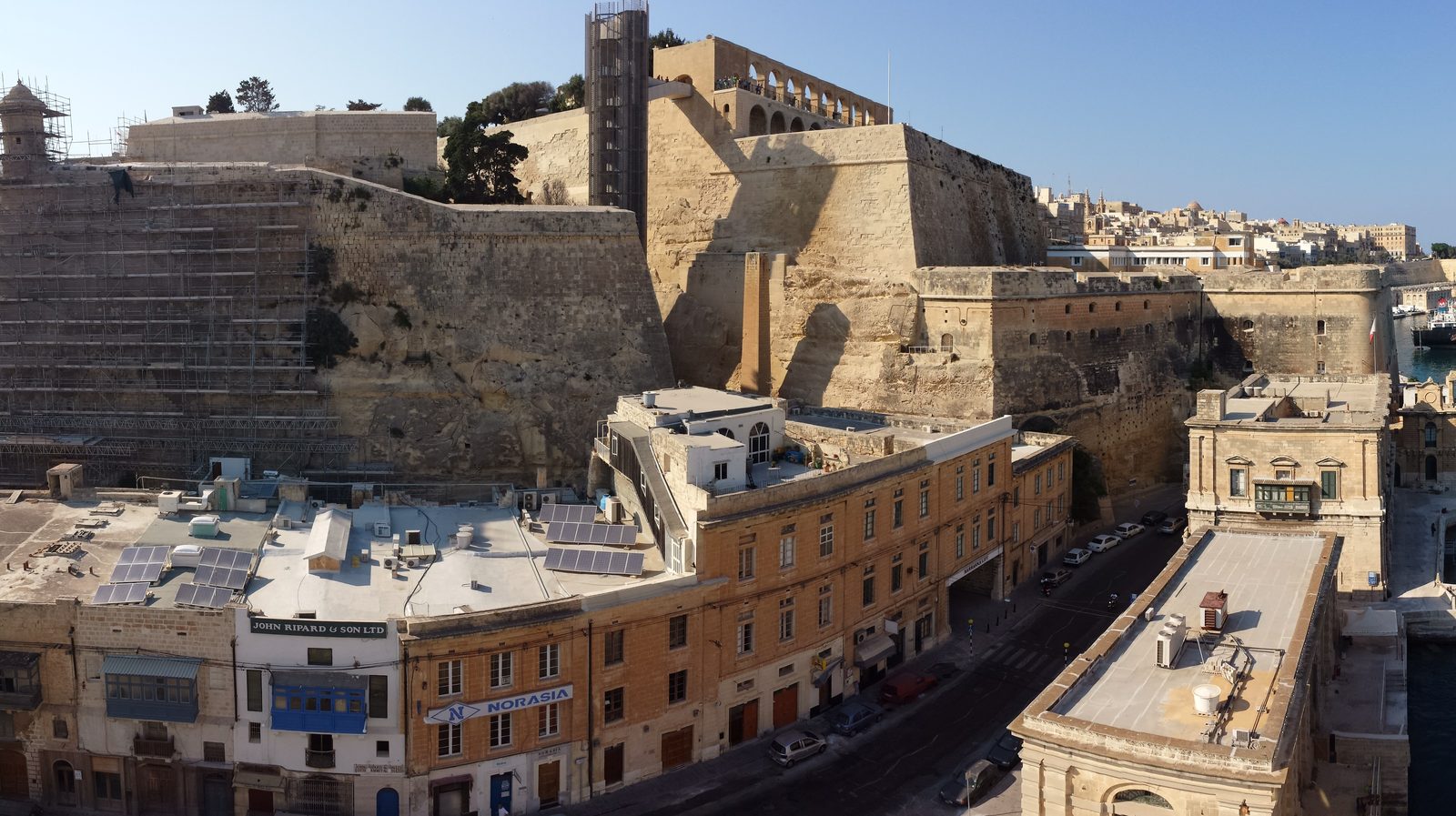 Valletta's fortress walls above the harbor