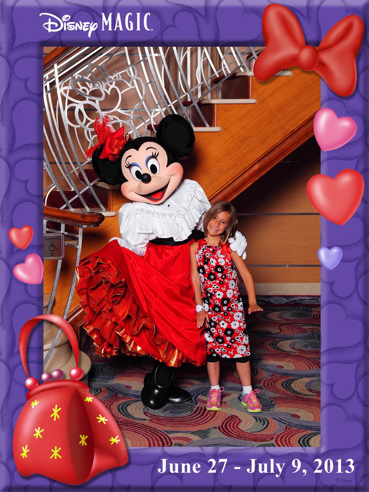 Minnie in her Spanish-inspired flamenco outfit with Lisa in the Lobby Atrium