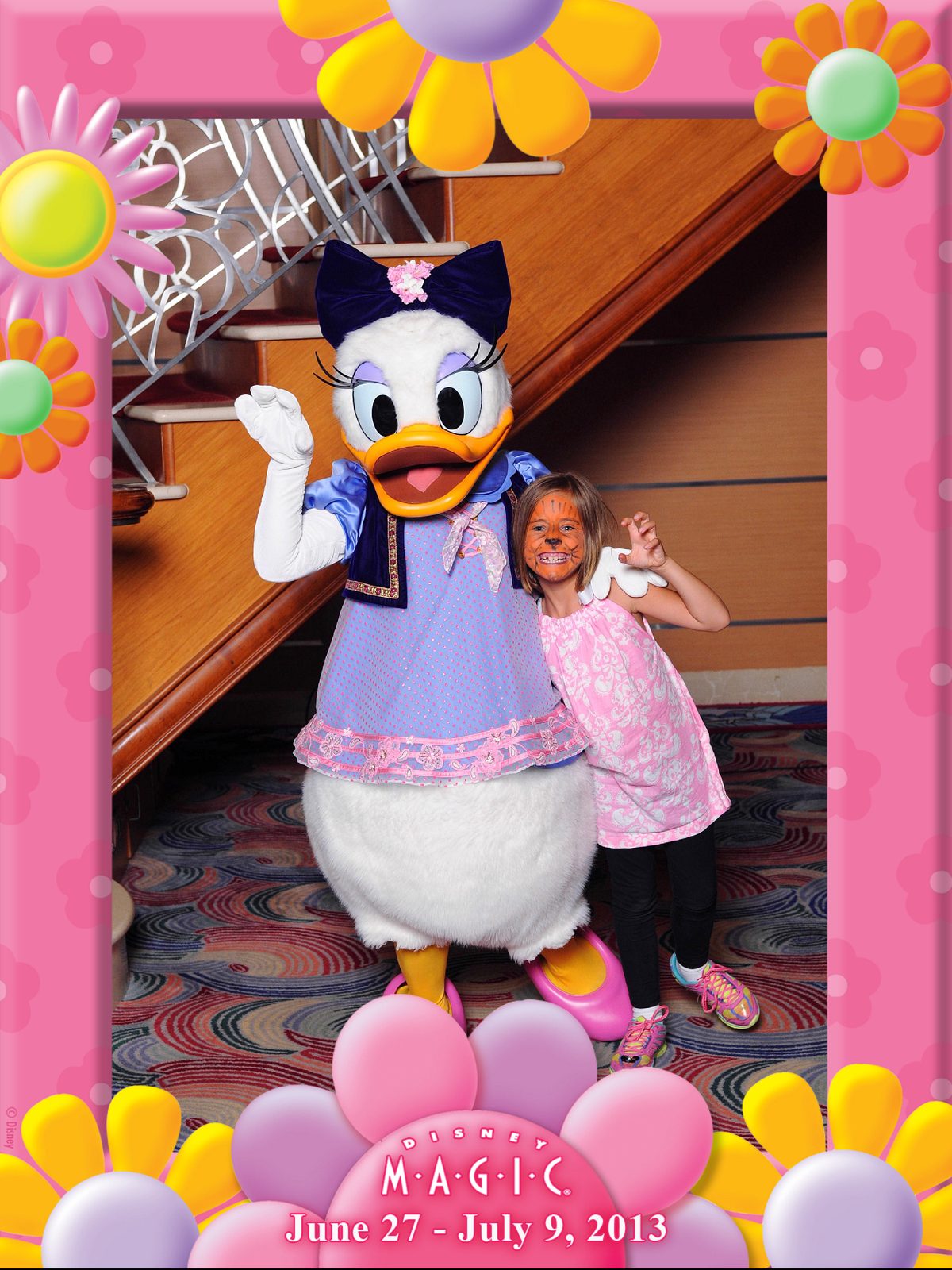 Daisy and Lisa, with her face paint, in the Lobby Atrium