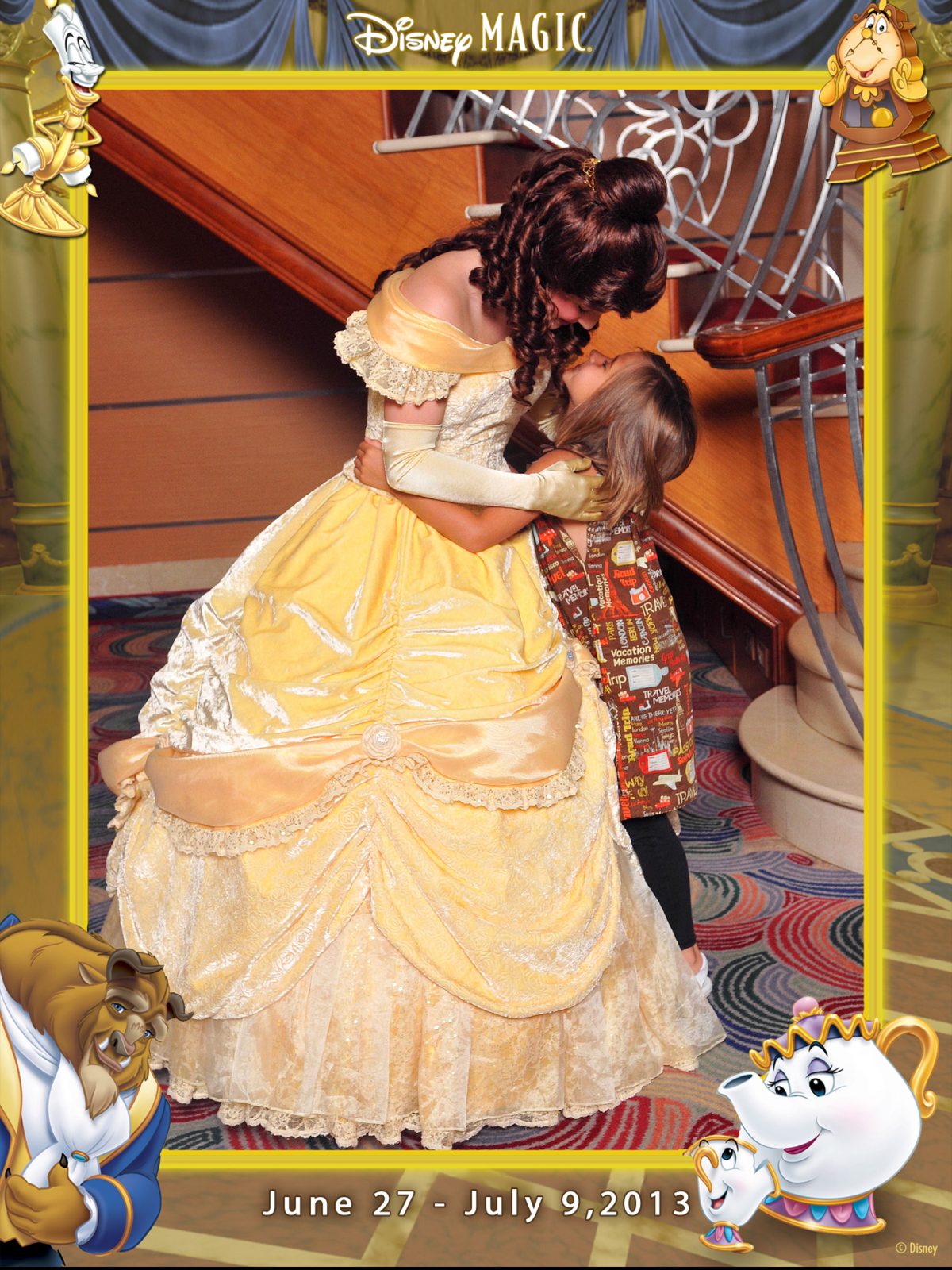 Lisa getting a hug from Belle at the Princess Gathering