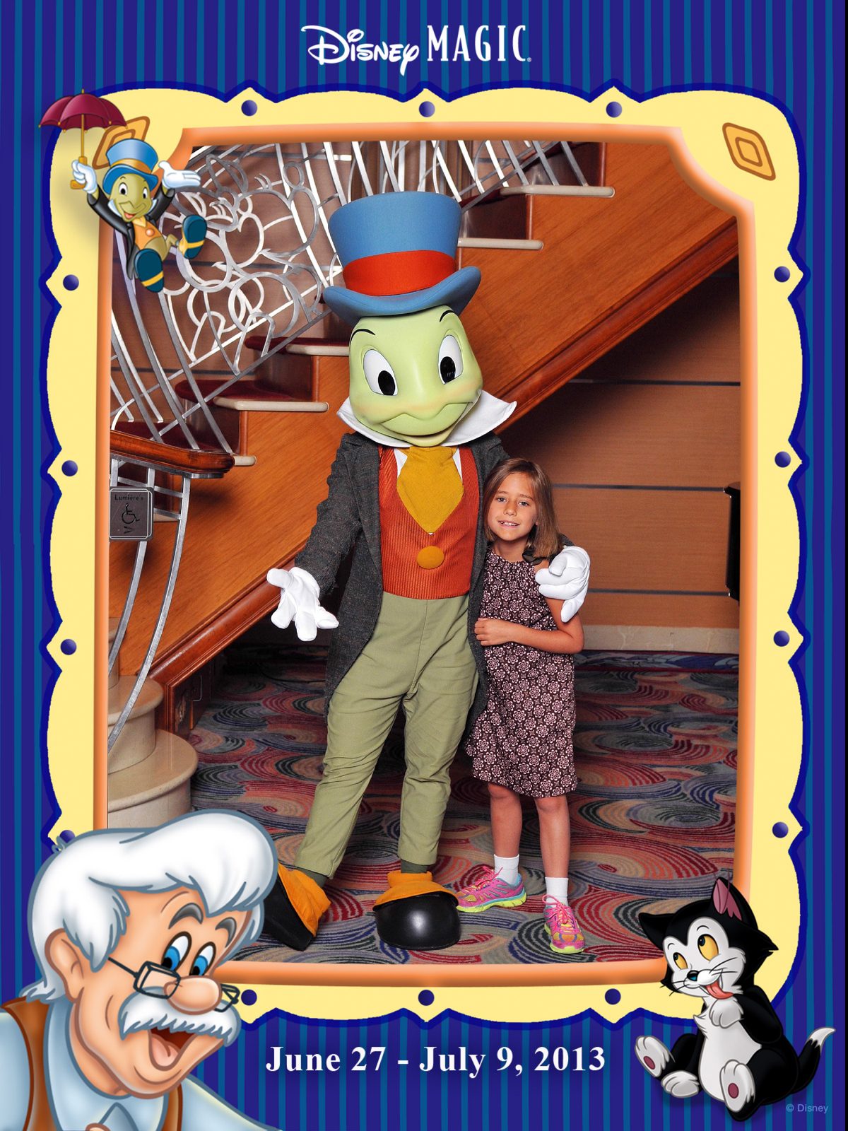 Jiminy Cricket and Lisa in the Lobby Atrium