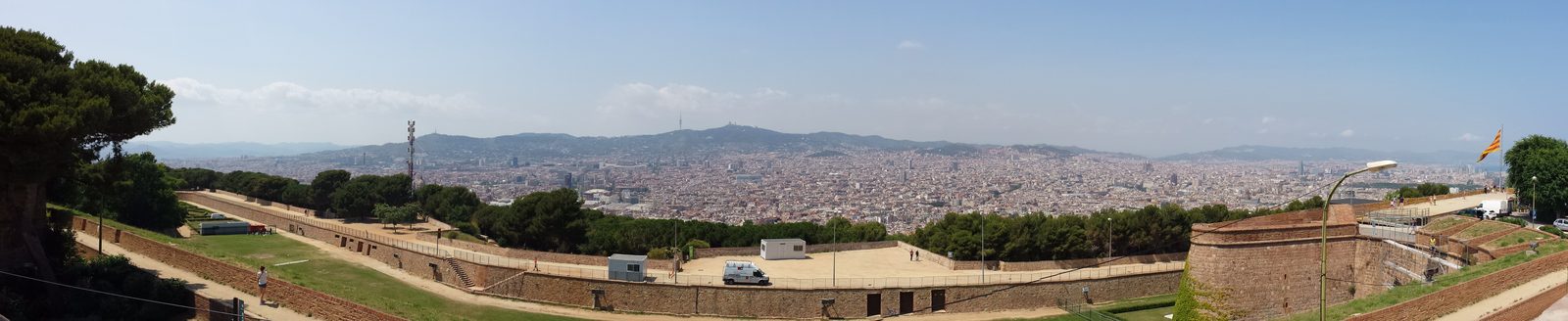 Montjuic Castle rising above the plaza