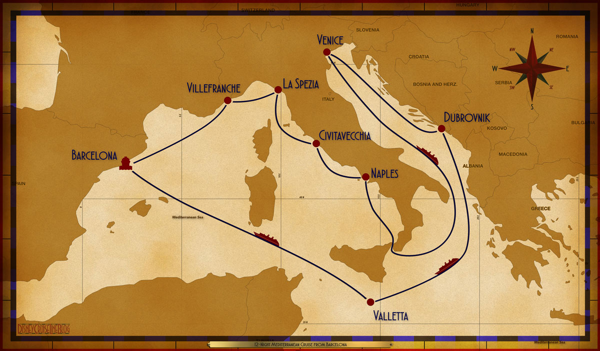 Itinerary map courtesy of DisneyCruiseLineBlog.com