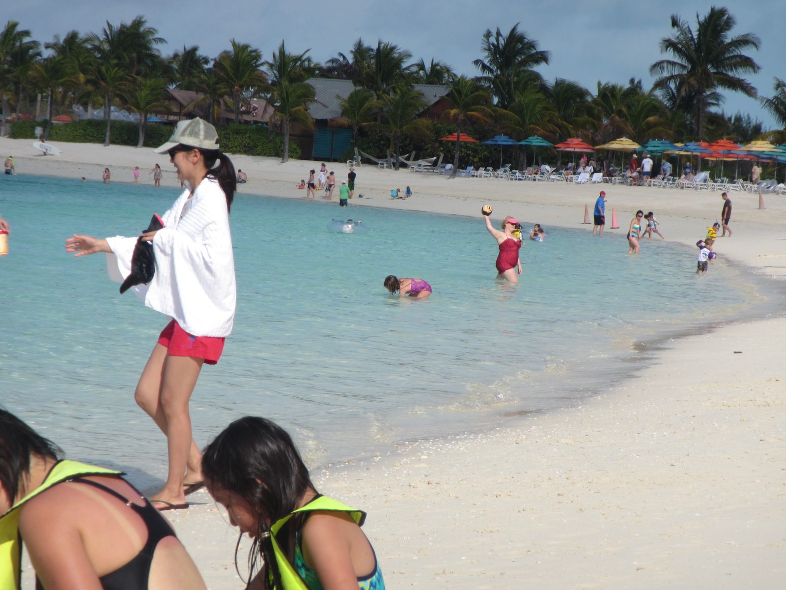 The beach at Castaway Cay, busy with swimmers