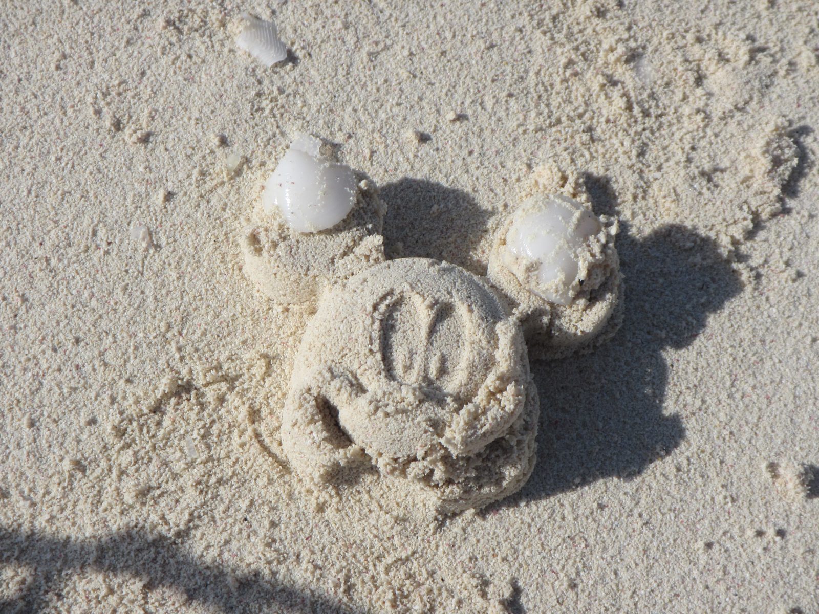 A Mickey sandcastle the kids built at Castaway Cay