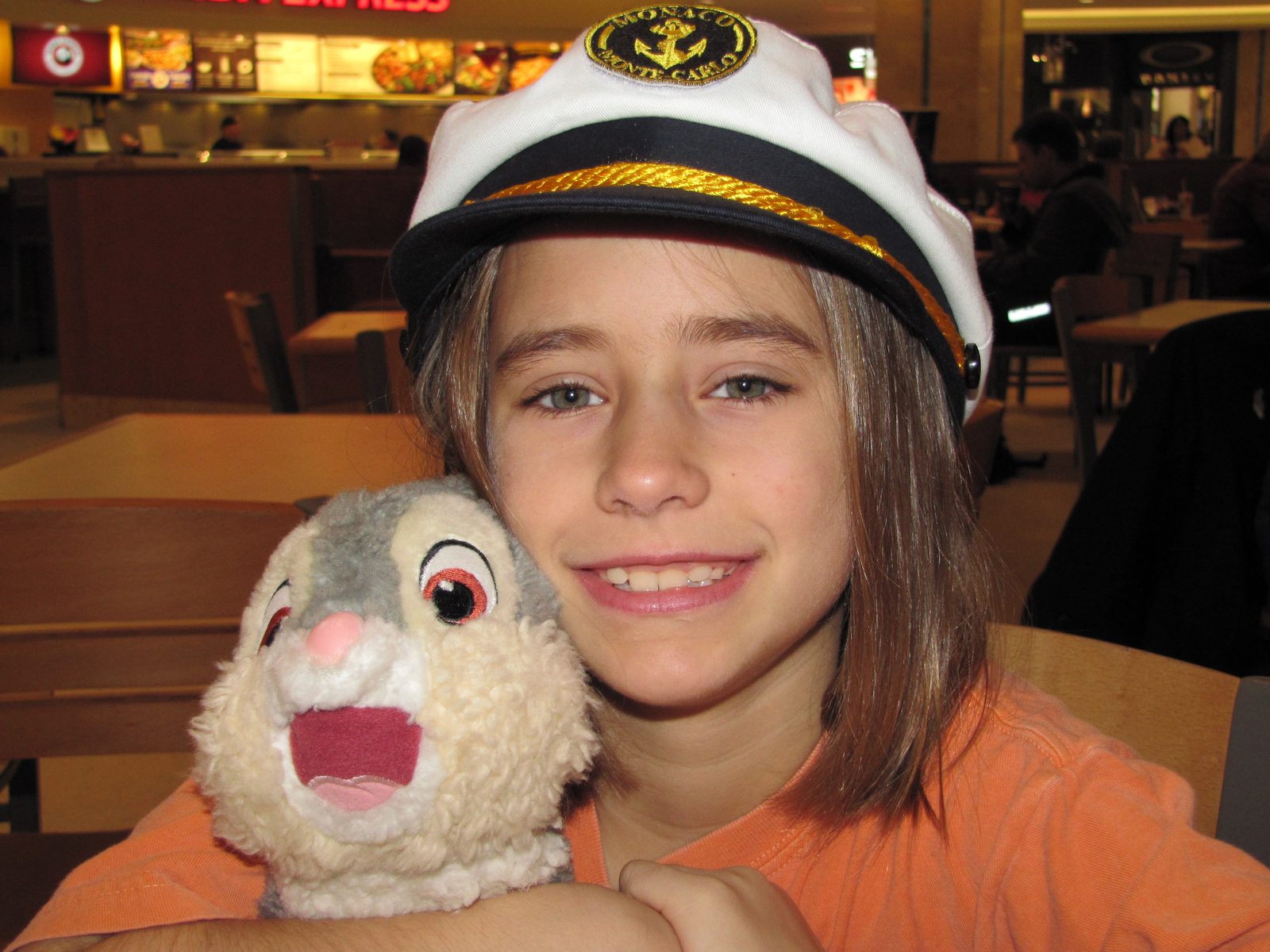 Lisa in her Monaco sailor hat with her well traveled bunny
