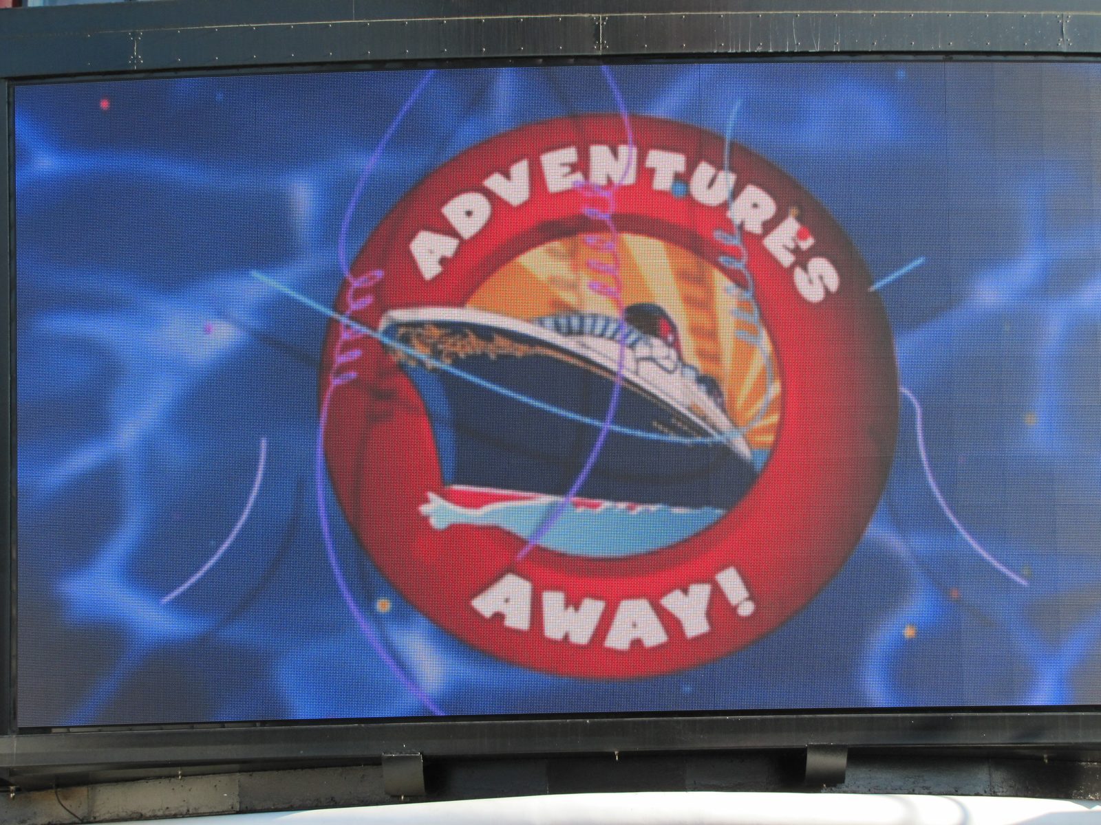 Funnel Vision lit up with Adventures Away for sail-away