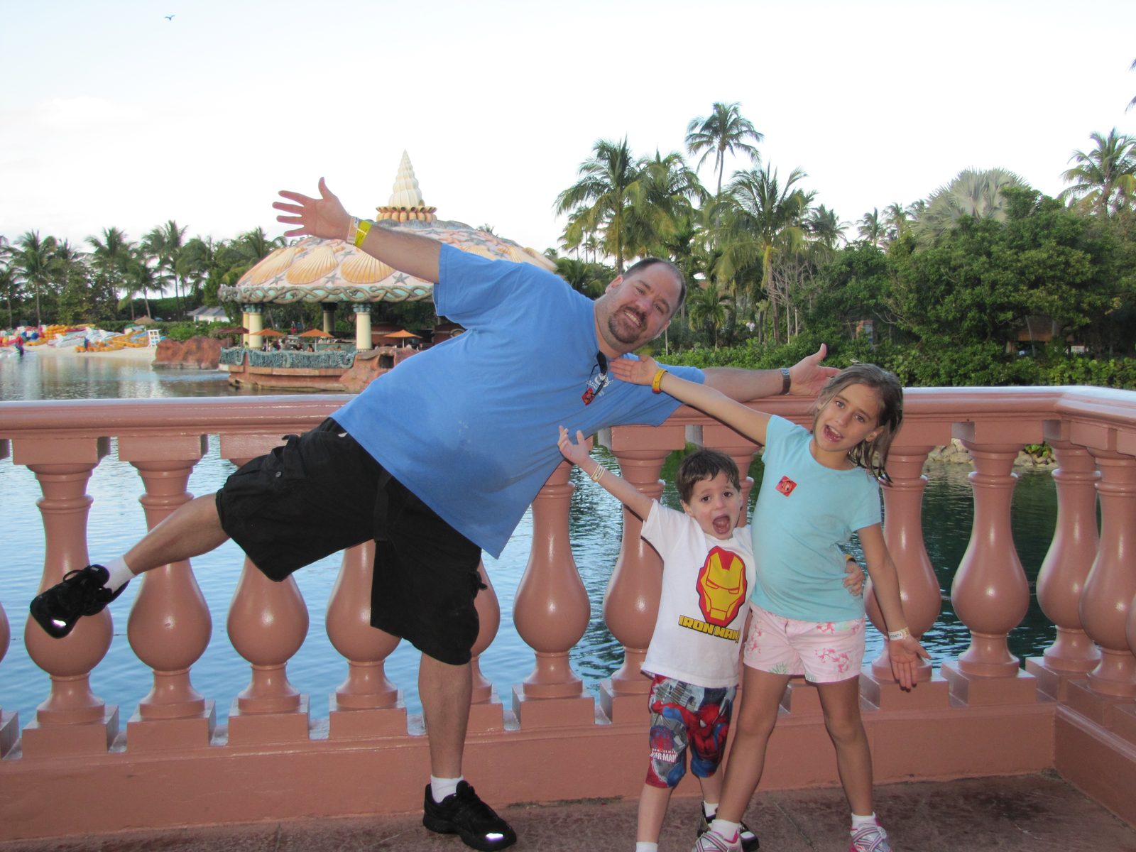 Me balanced on the railing with Lisa and Thomas