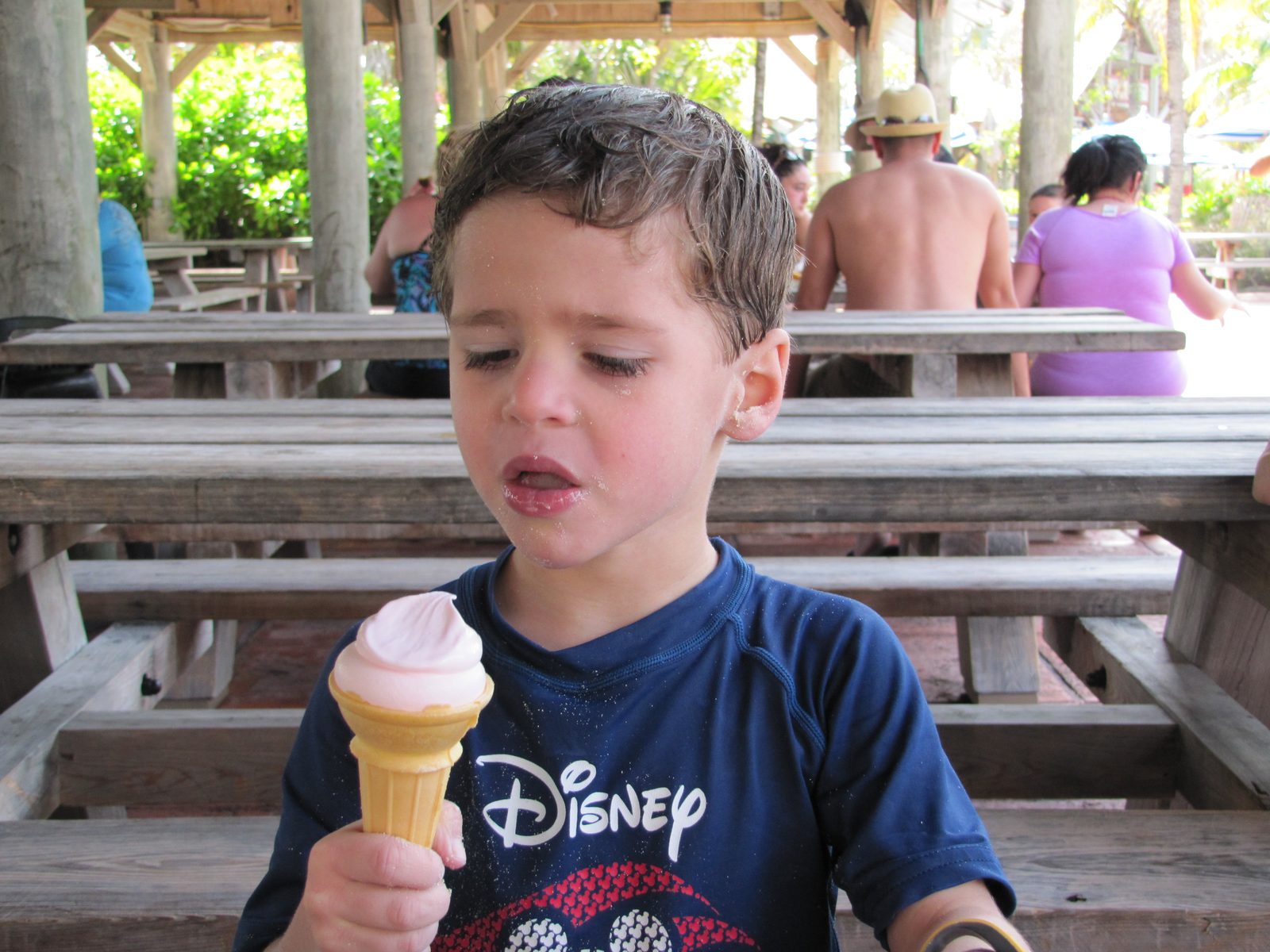 Thomas with an ice cream cone at Scuttle's Cove