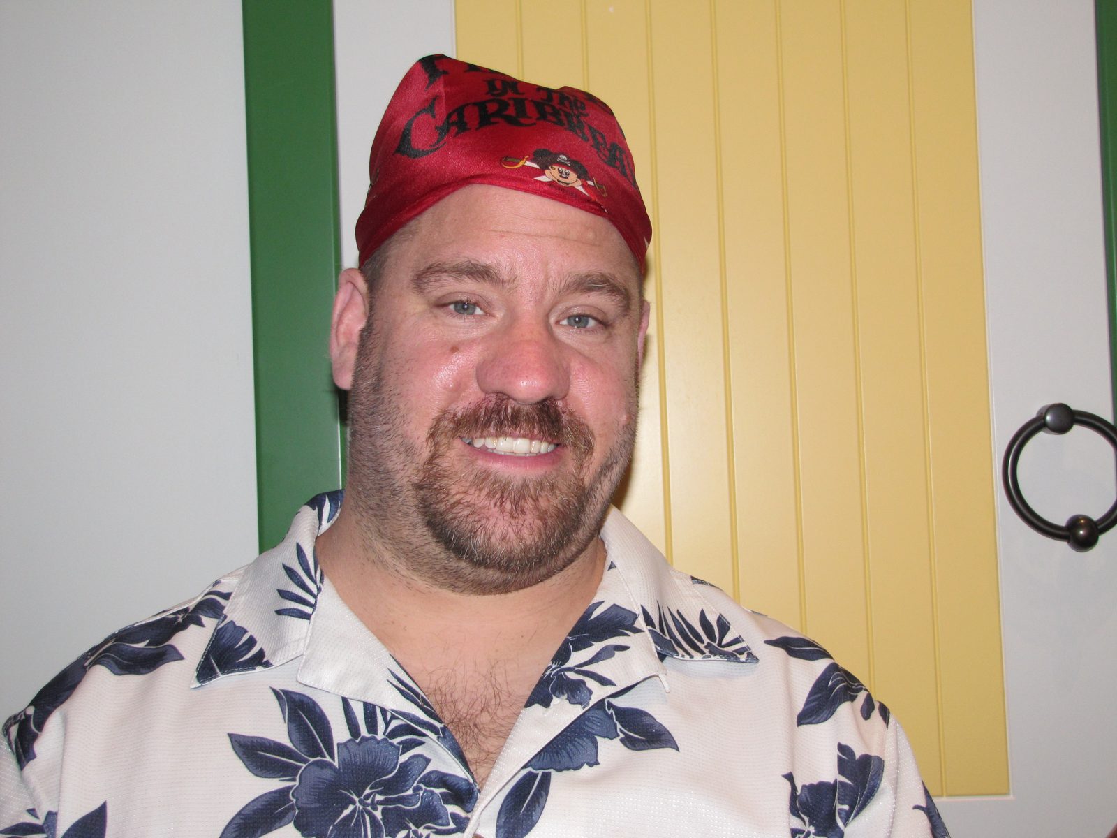 Me in a red bandana for Pirate Night dinner