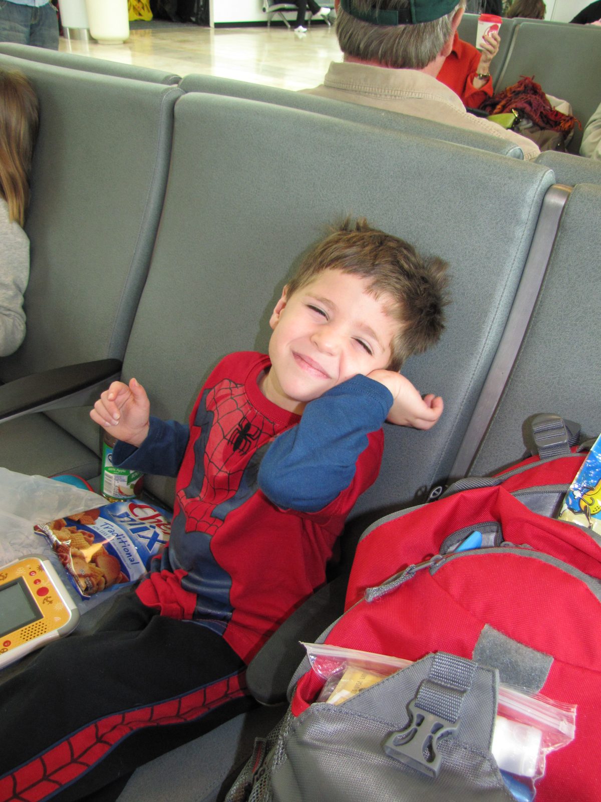 Thomas flexing his Spider-Man muscles