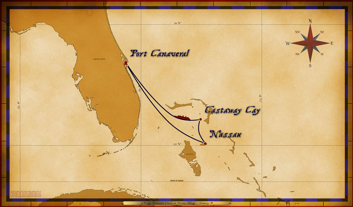 Itinerary map courtesy of DisneyCruiseLineBlog.com
