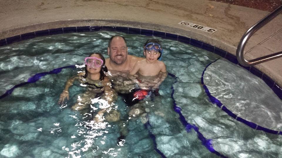 The kids and Michael in the hotel hot tub