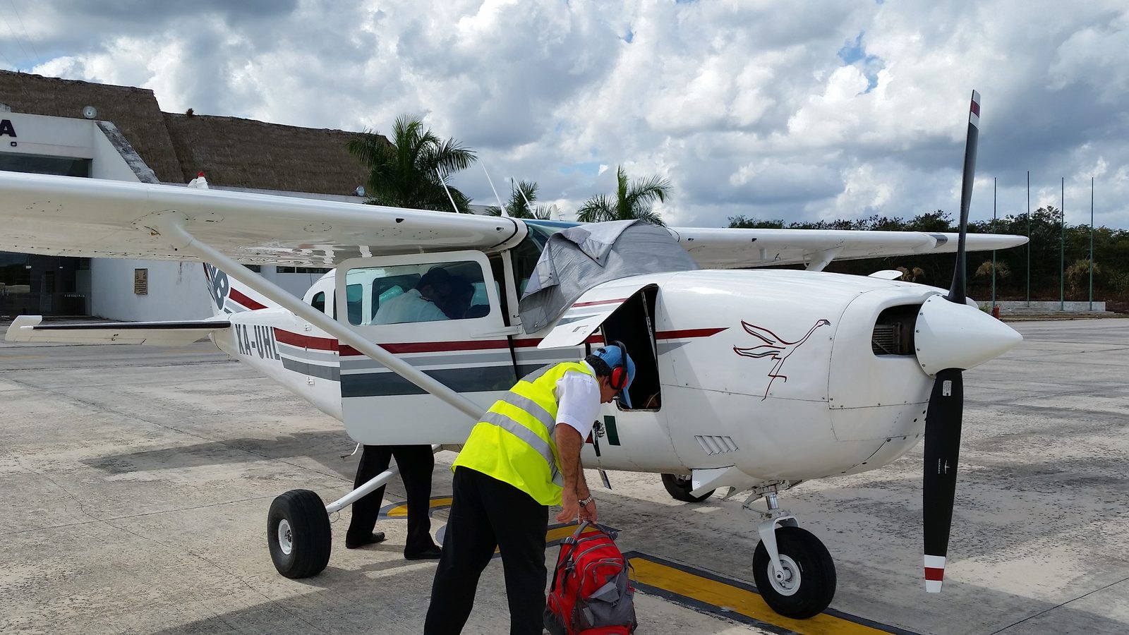 Our Cessna on the ramp at Chichen Itza