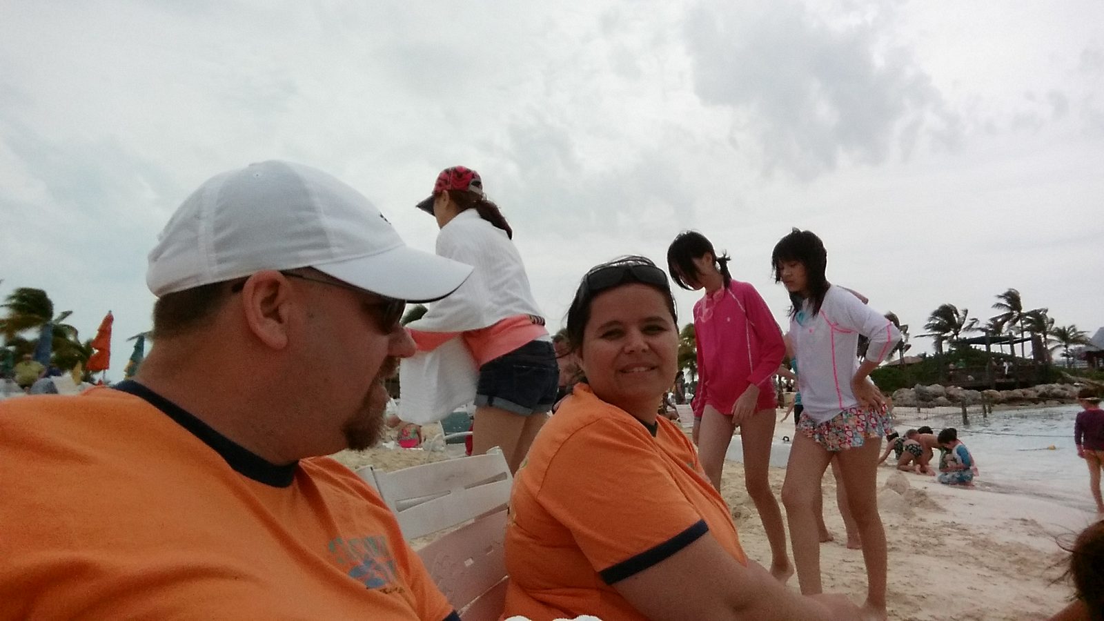 Kathy and me on the beach at Castaway Cay