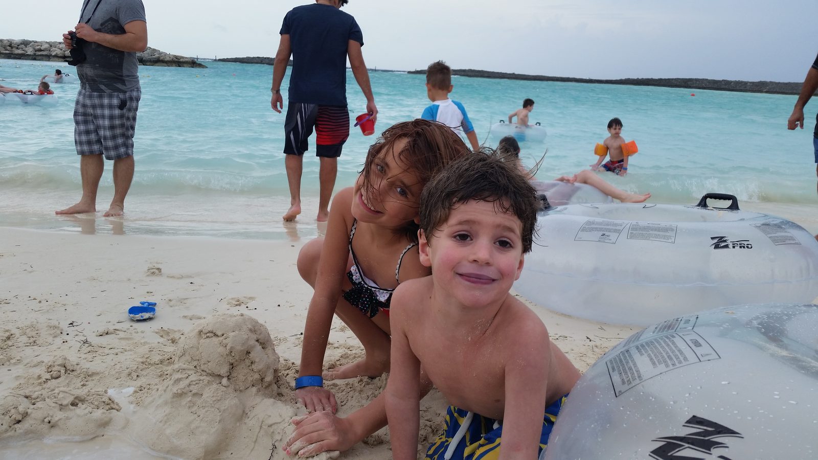 Lisa and Thomas with the floats on Castaway Cay