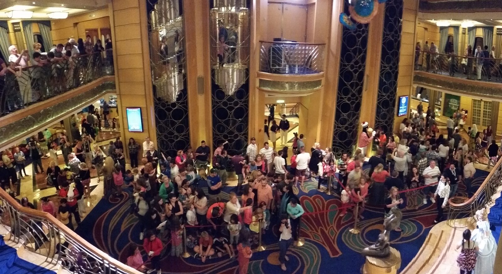 The packed Lobby Atrium at the Princess Gathering with Cinderella, on our last night aboard