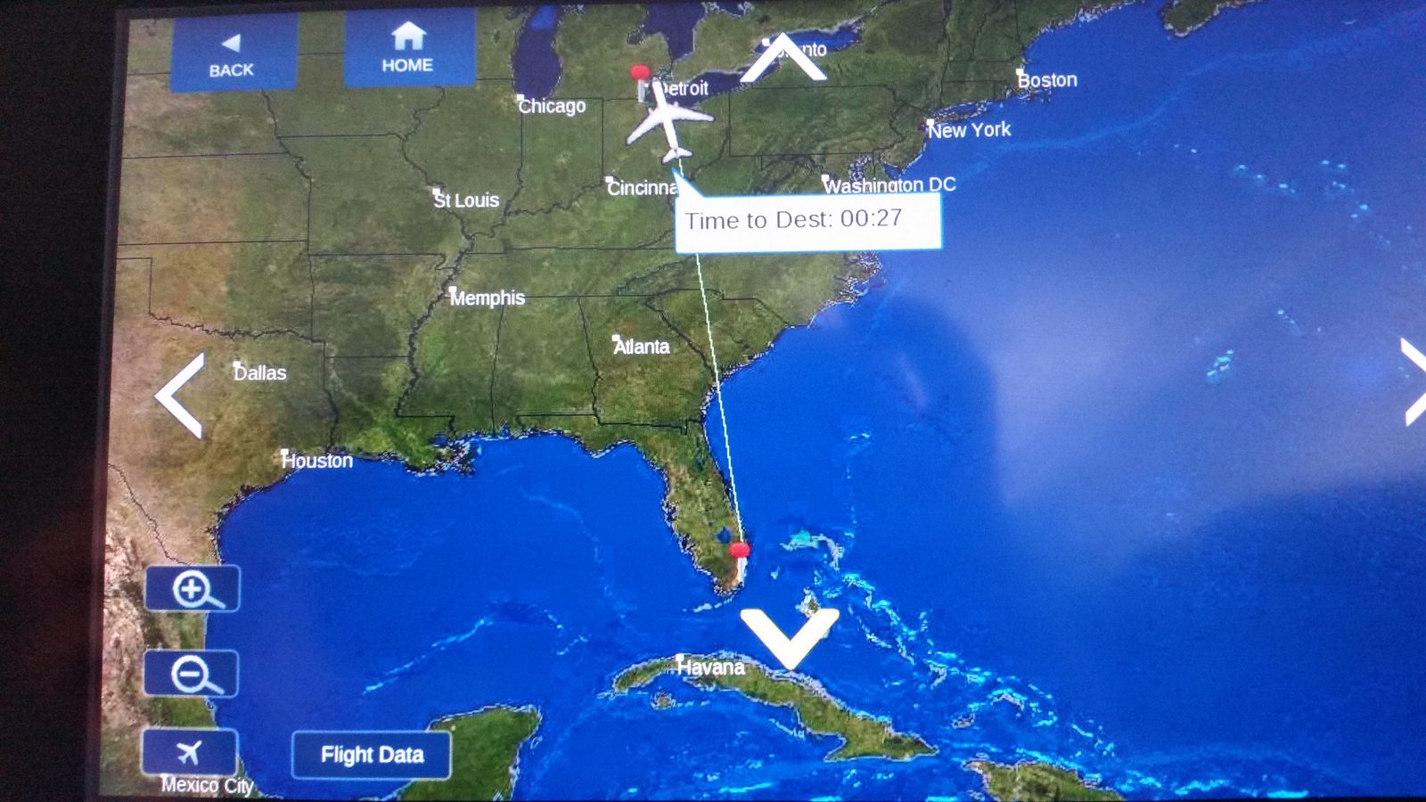 The flight map, closing in on Detroit