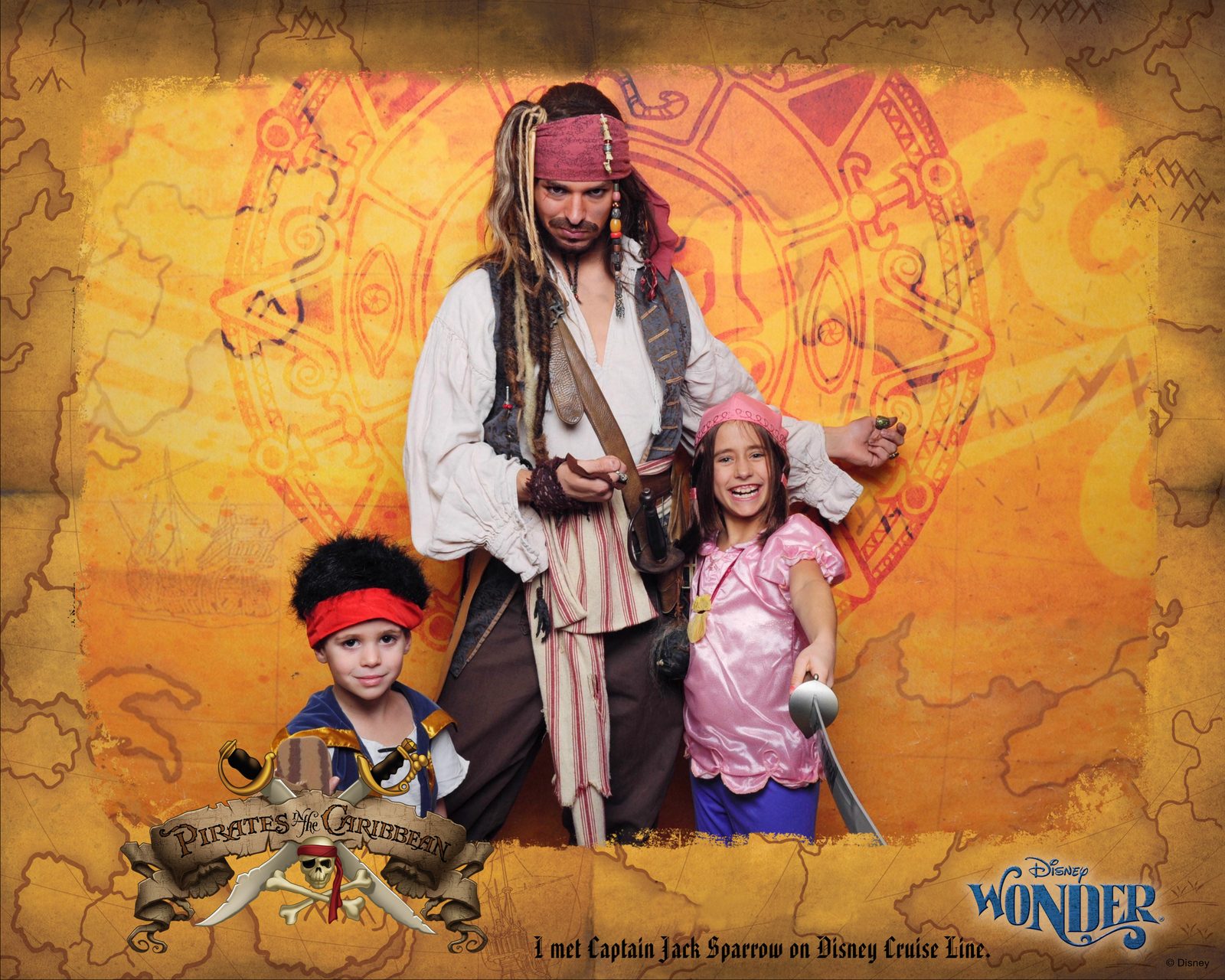 Thomas, Captain Jack Sparrow and Lisa in pirate garb on Pirate Night
