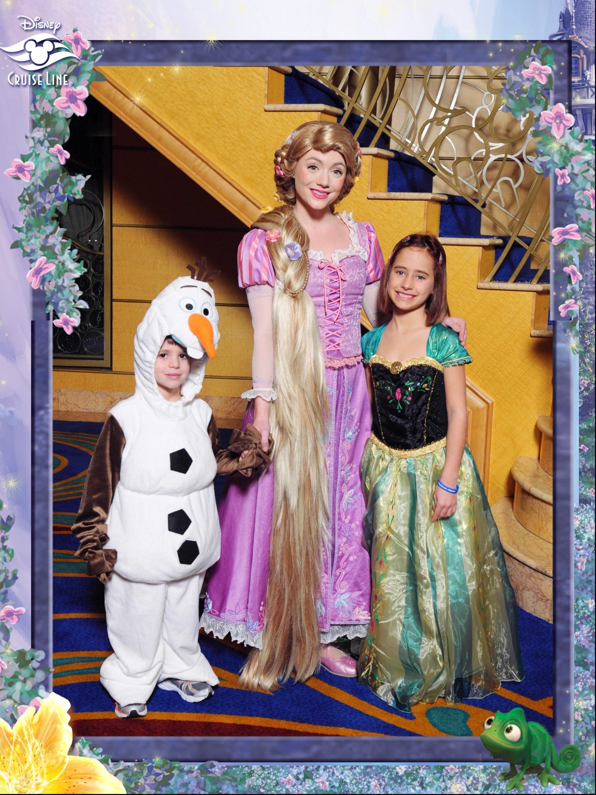 Thomas dressed as Olaf, Rapunzel and Lisa in her Anna dress