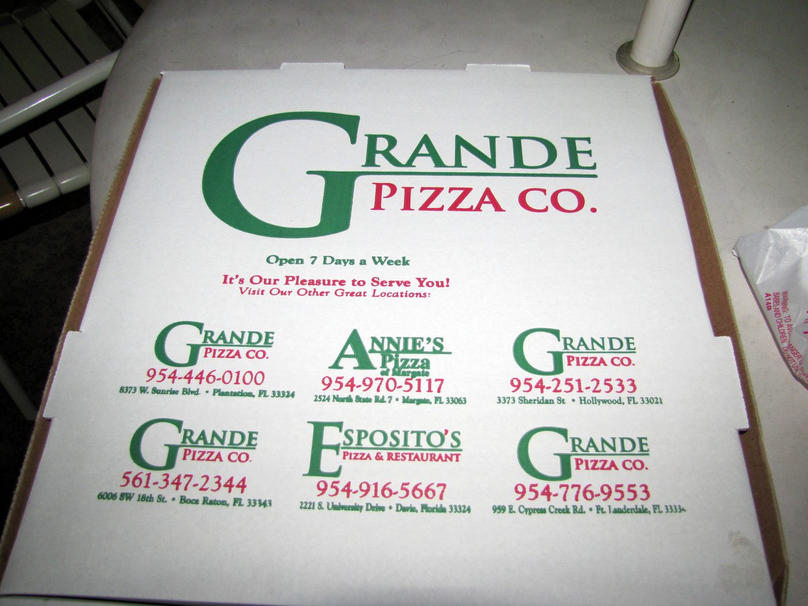 Pizza from Grande Pizza Co for dinner