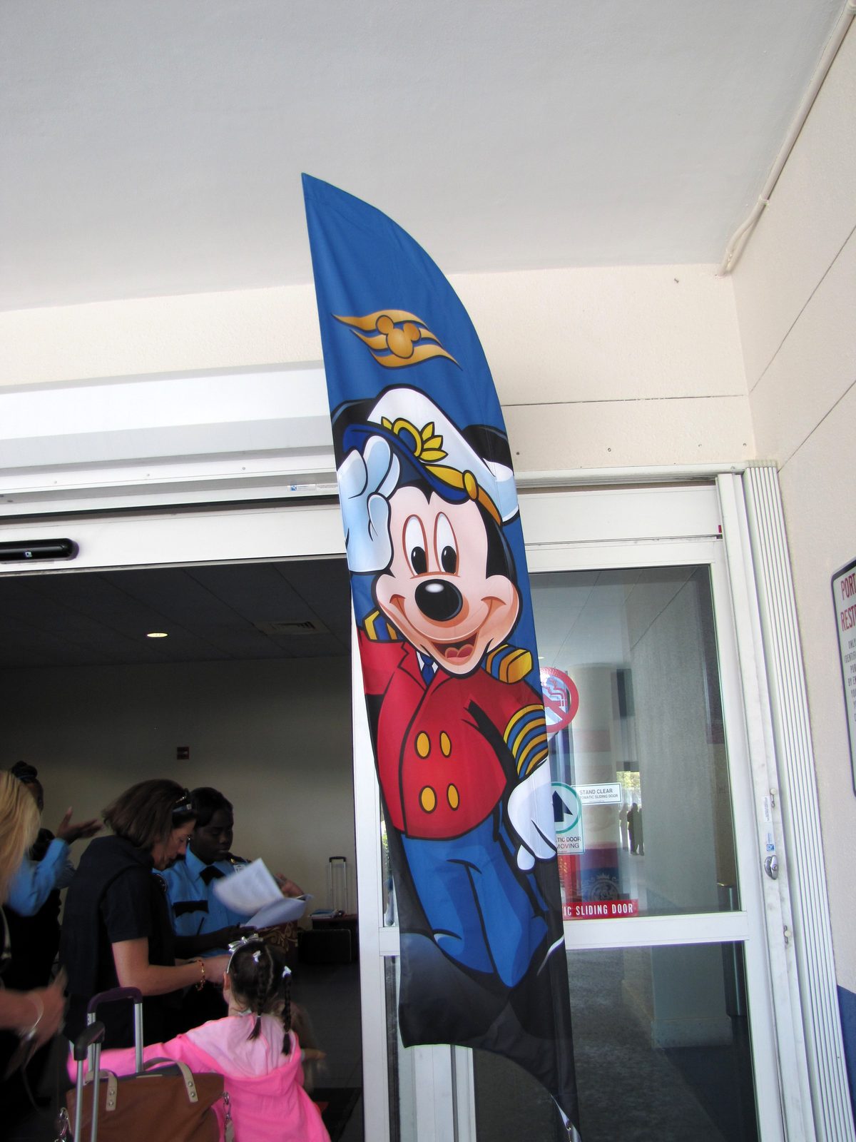 The Mickey banner over the terminal doors