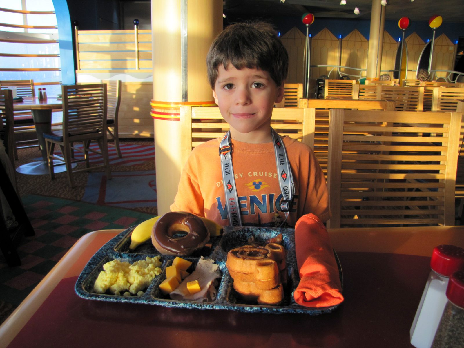 Thomas with a full breakfast tray