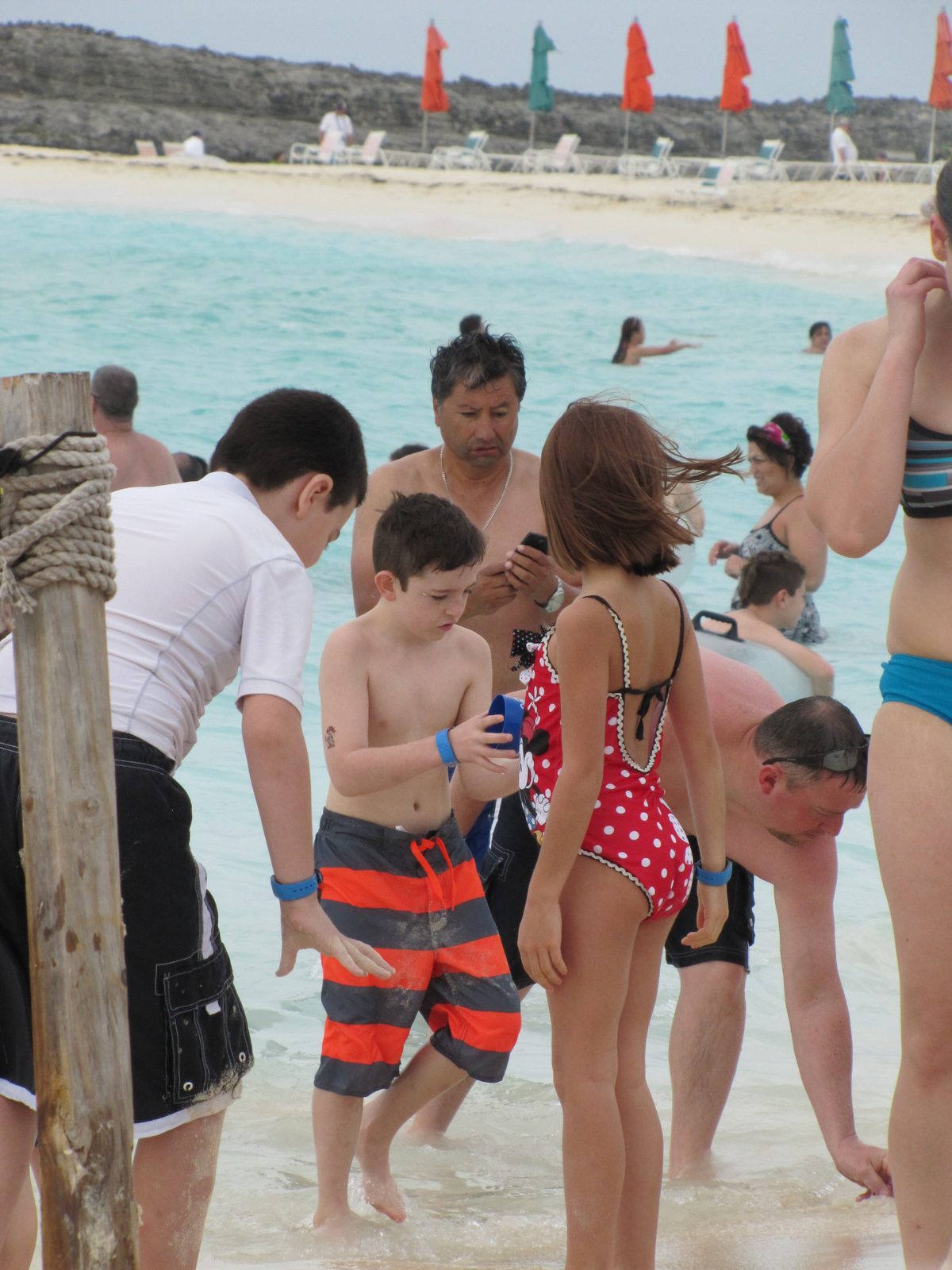 Playing in the roped-off swim area