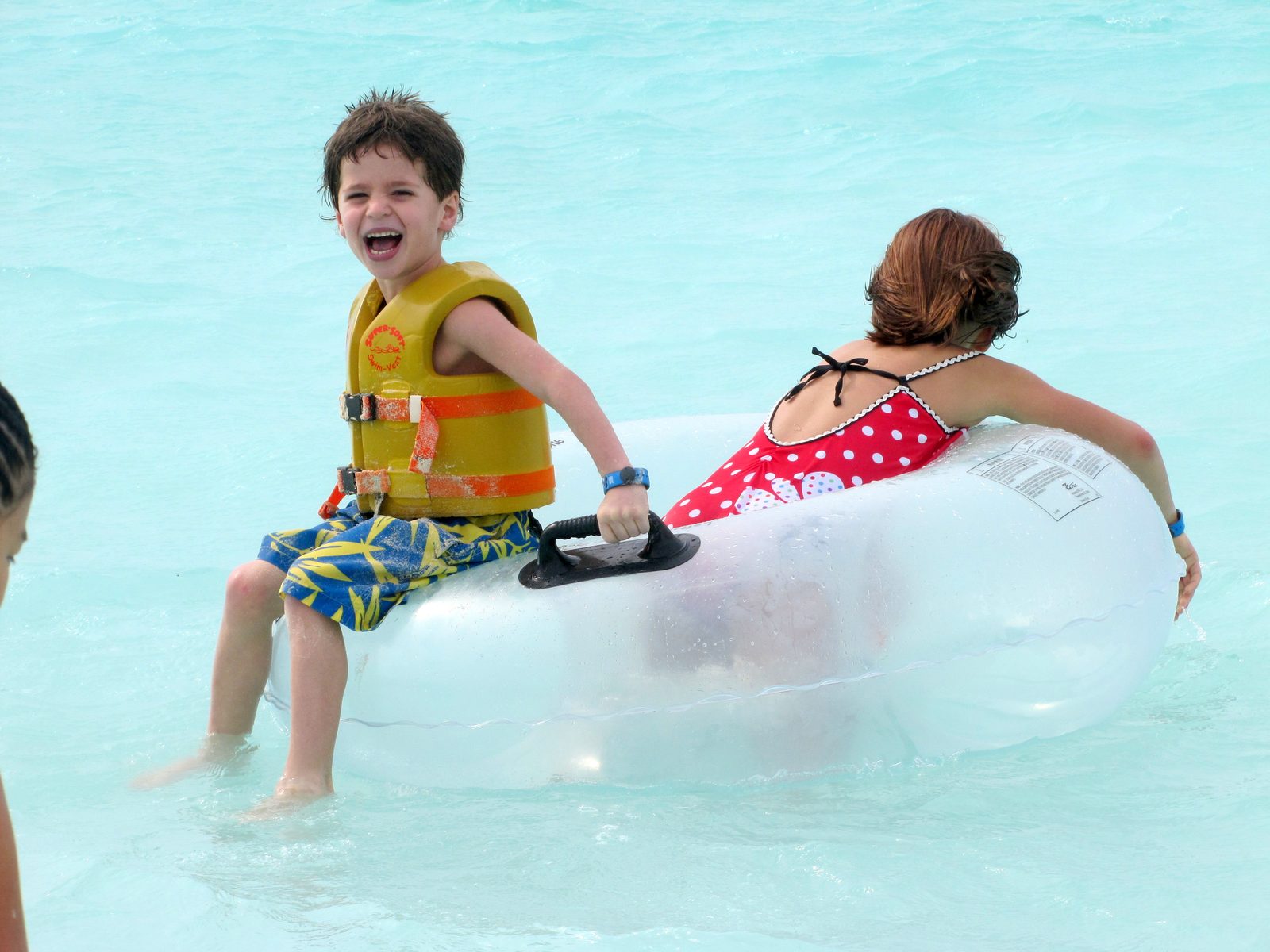 Thomas and Lisa on a tube at Castaway Cay