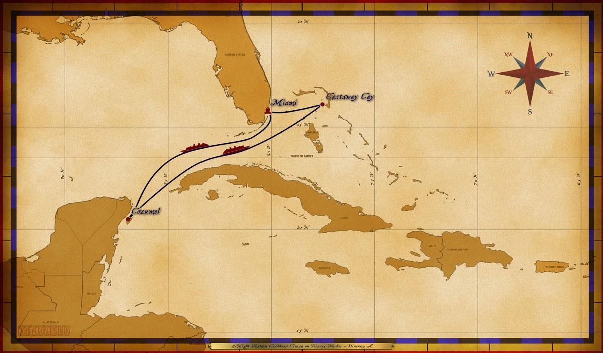 Itinerary map courtesy of DisneyCruiseLineBlog.com