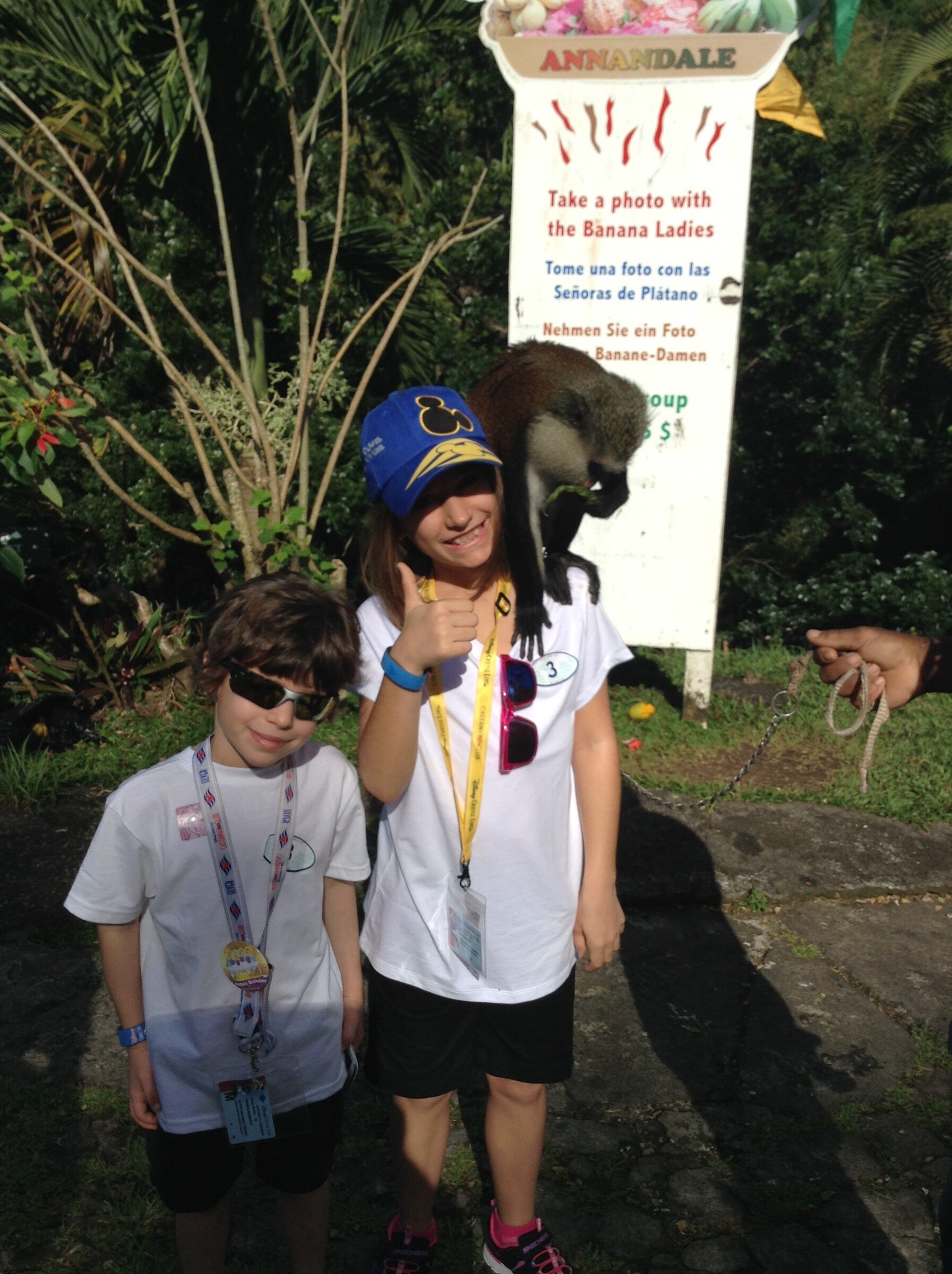 Lisa and Thomas with the monkey at Annandale Falls