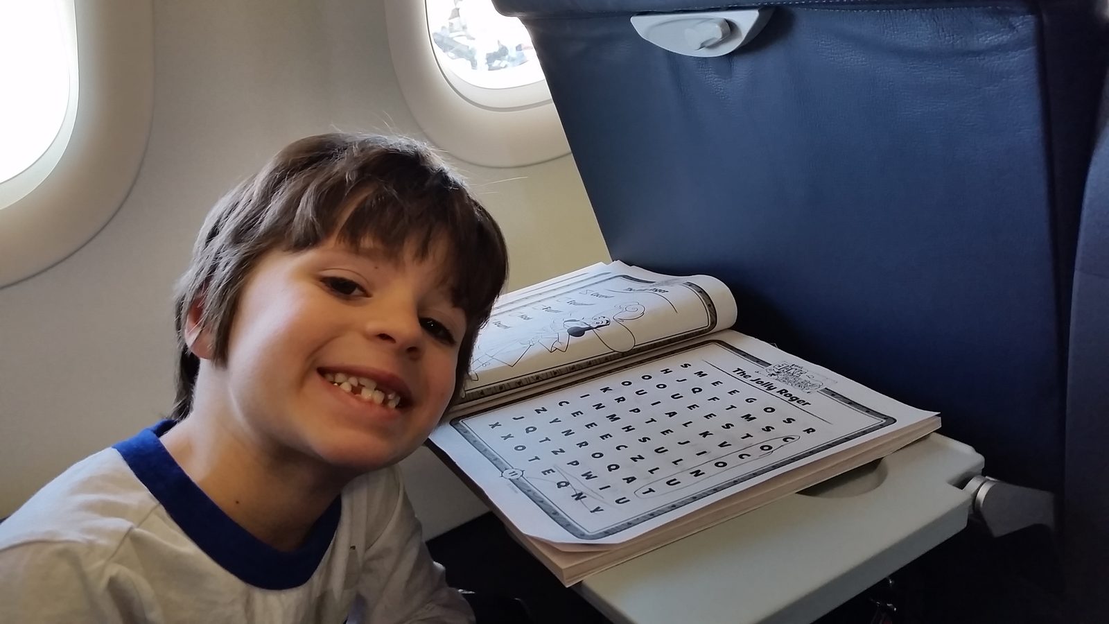 Thomas all smiles on the flight to San Juan
