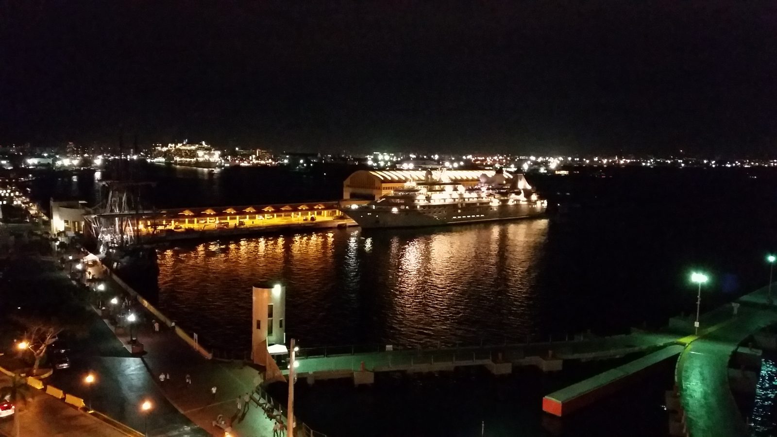 San Juan's harbor lit up at night