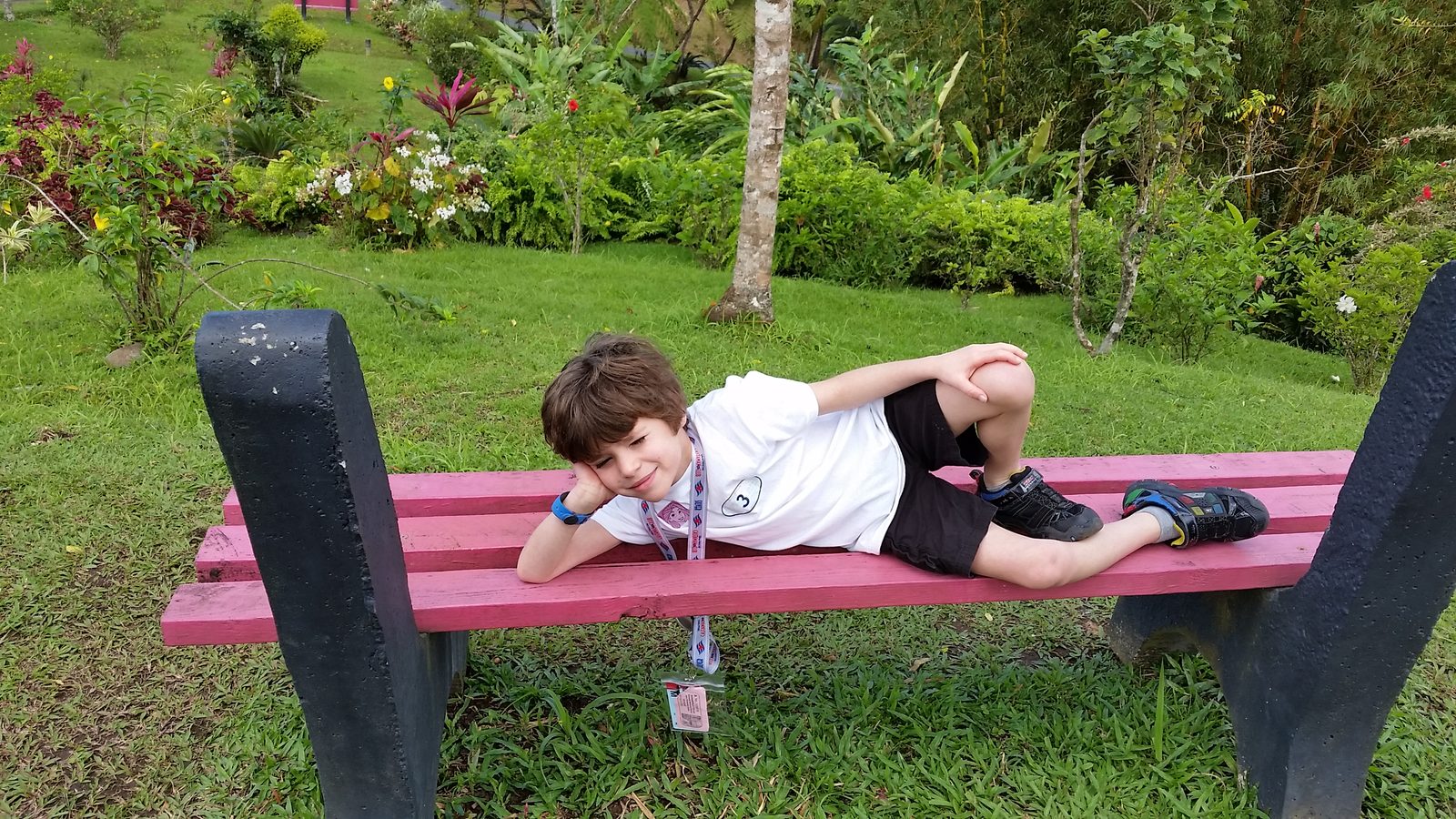 Thomas resting on a bench in Grenada