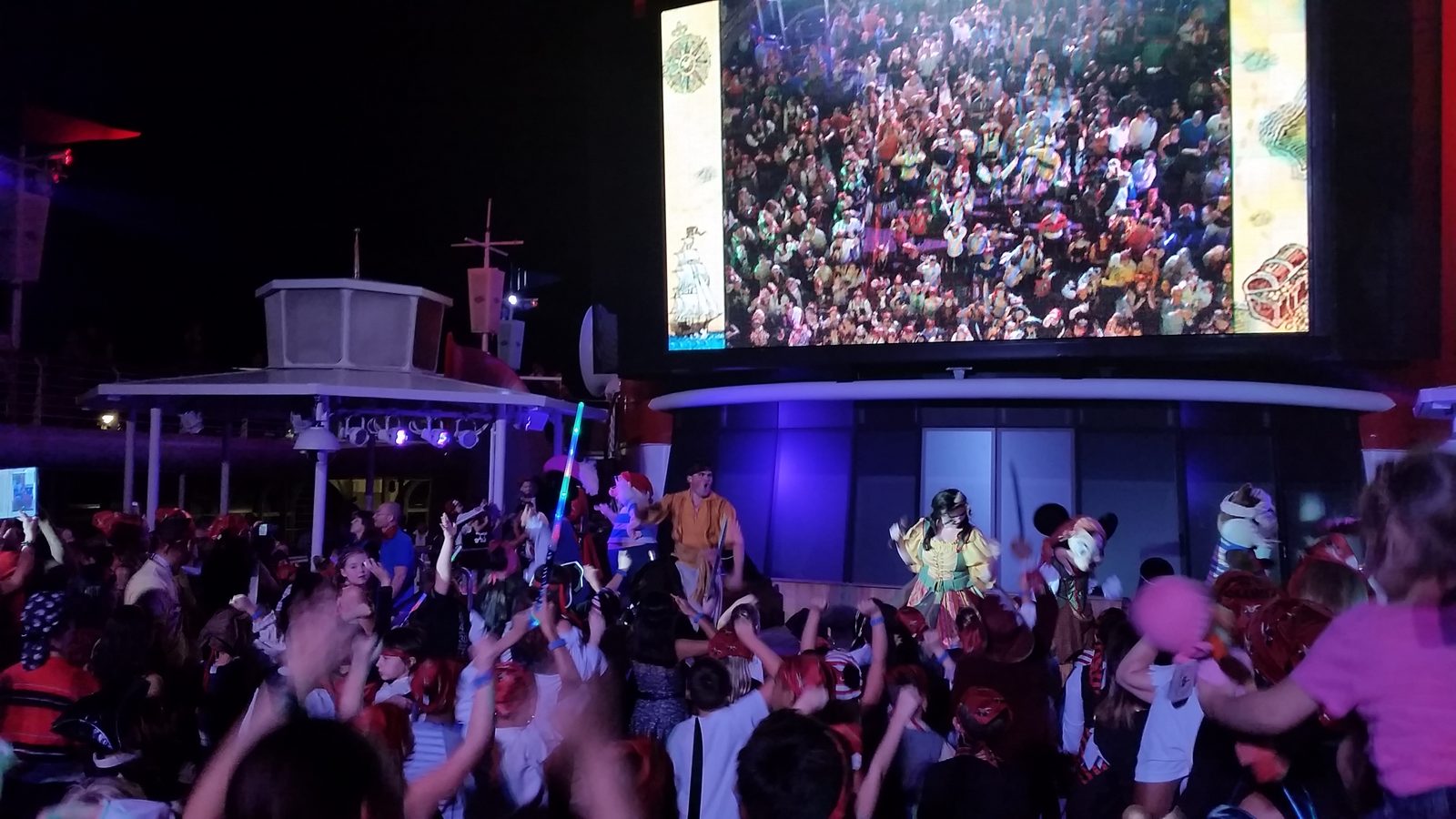 The Pirates IN The Caribbean Deck Party after dark on Pirate Night