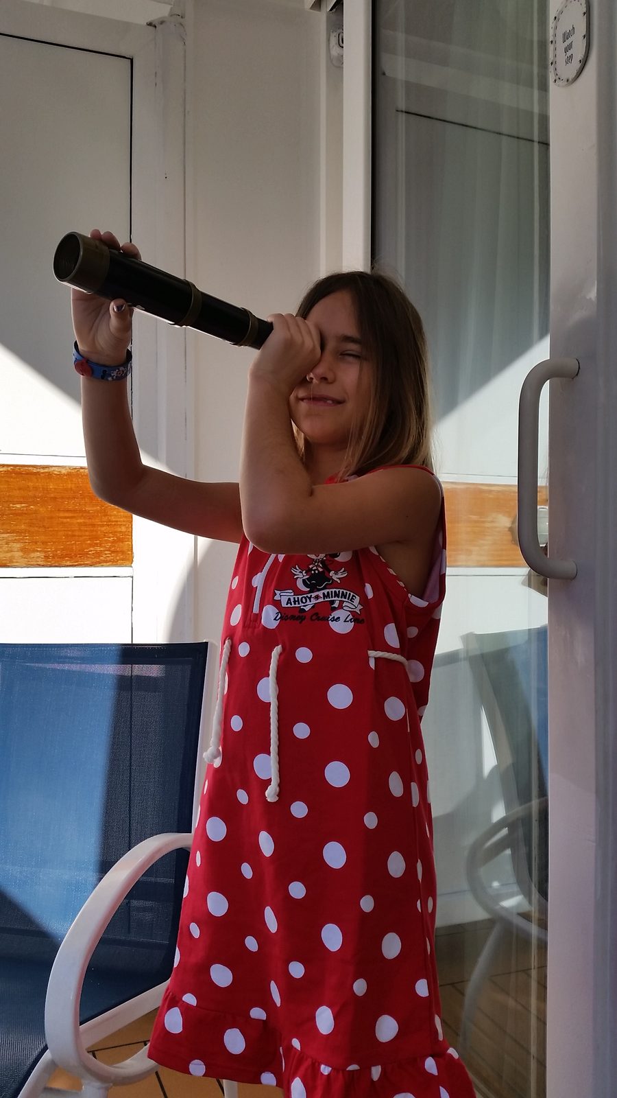 Lisa watching for land with a spyglass